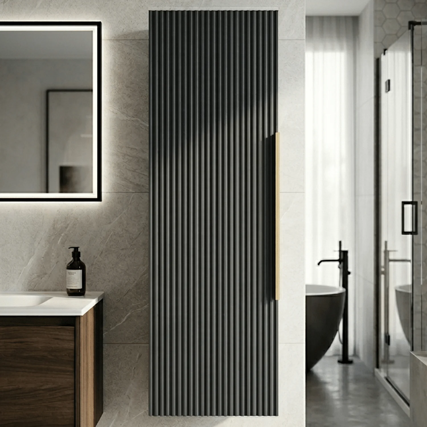 Tixall Fluted Wall Hung Tall Bathroom Storage Unit, 400mm, Multiple Colours and Handle Options - Image 3