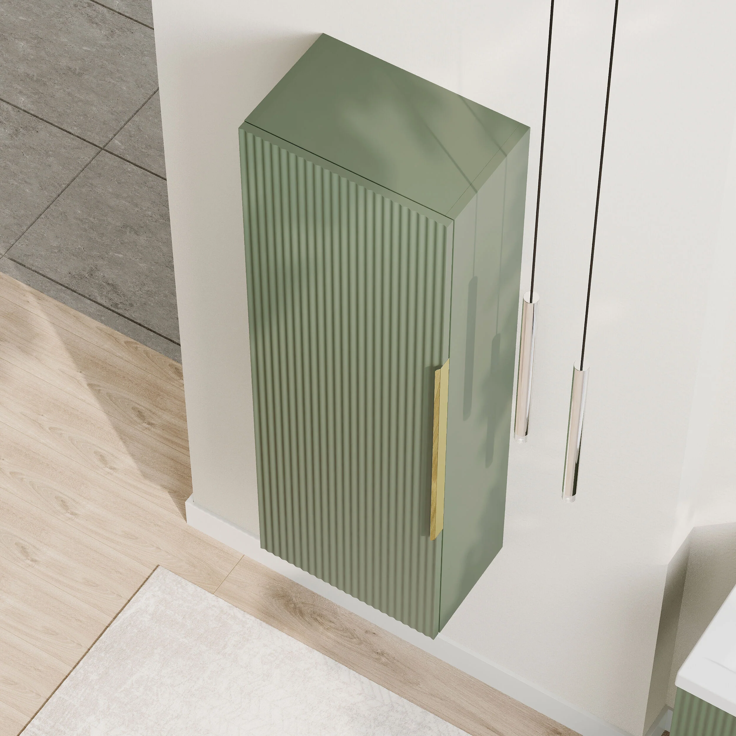 Tixall Fluted Wall Hung Tall Bathroom Storage Unit, 400mm, Multiple Colours and Handle Options - Image 30