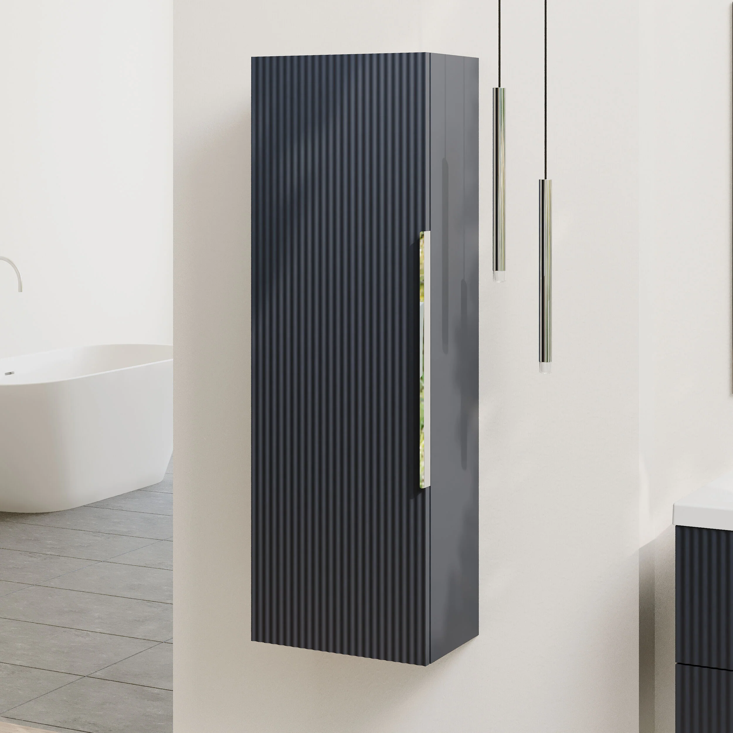 Tixall Fluted Wall Hung Tall Bathroom Storage Unit, 400mm, Multiple Colours and Handle Options - Image 31