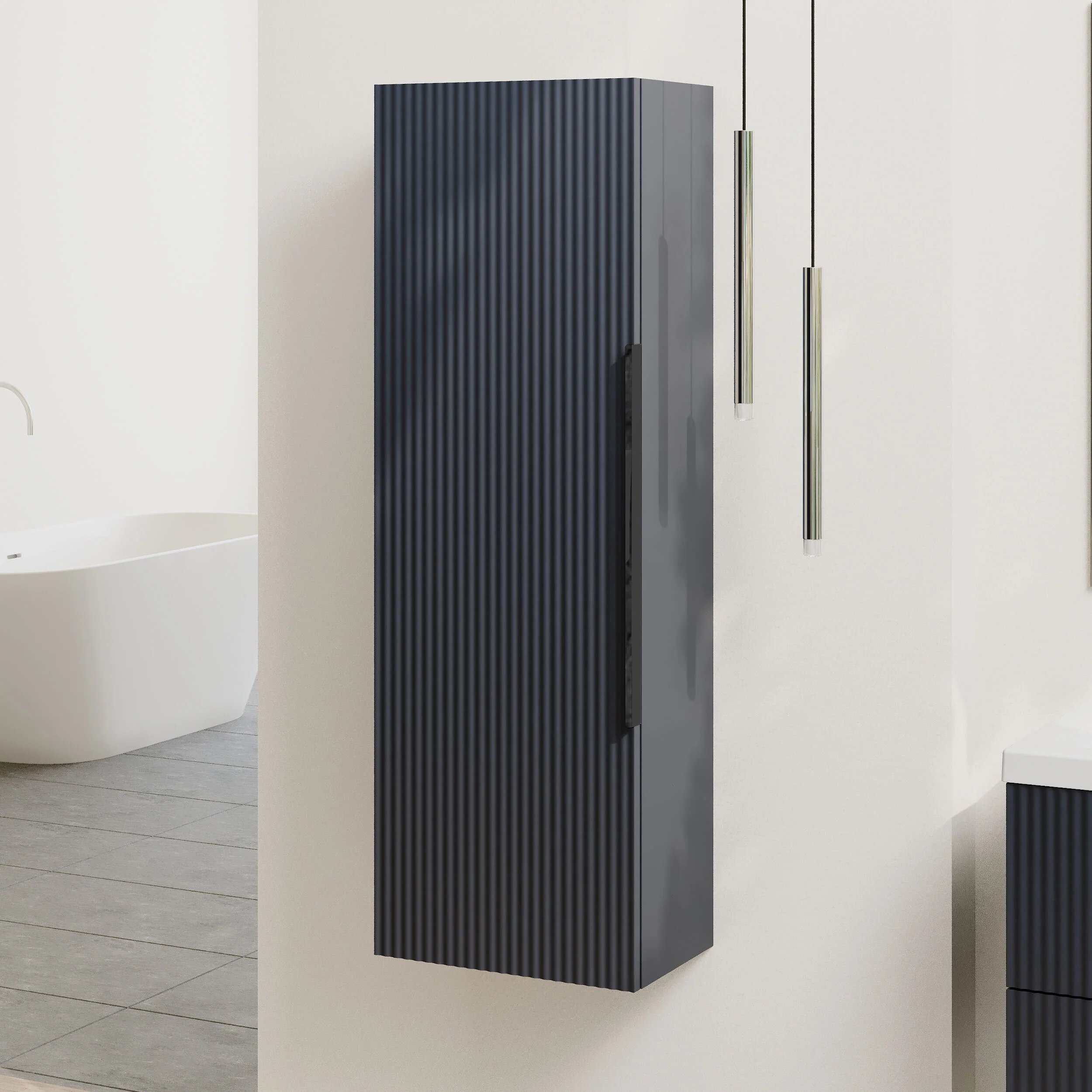 Tixall Fluted Wall Hung Tall Bathroom Storage Unit, 400mm, Multiple Colours and Handle Options - Image 32