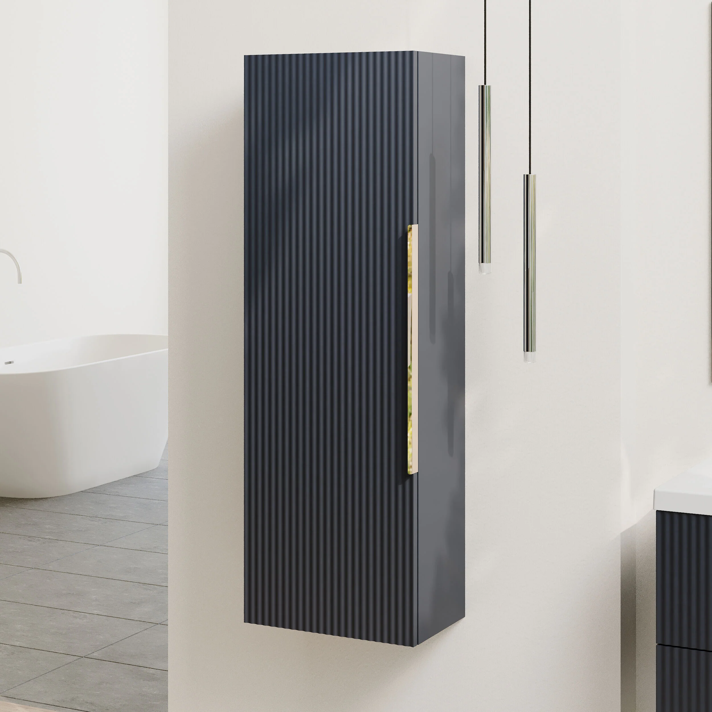 Tixall Fluted Wall Hung Tall Bathroom Storage Unit, 400mm, Multiple Colours and Handle Options - Image 33
