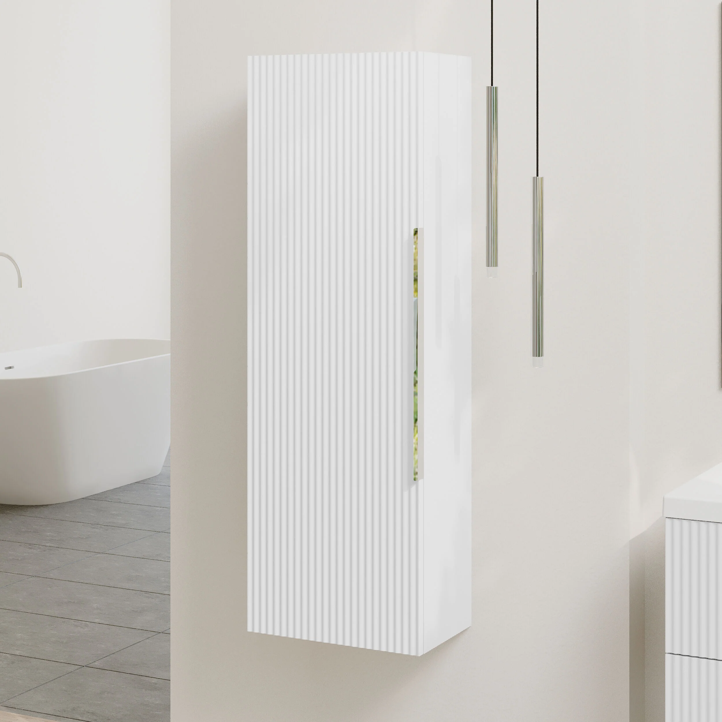 Tixall Fluted Wall Hung Tall Bathroom Storage Unit, 400mm, Multiple Colours and Handle Options - Image 34
