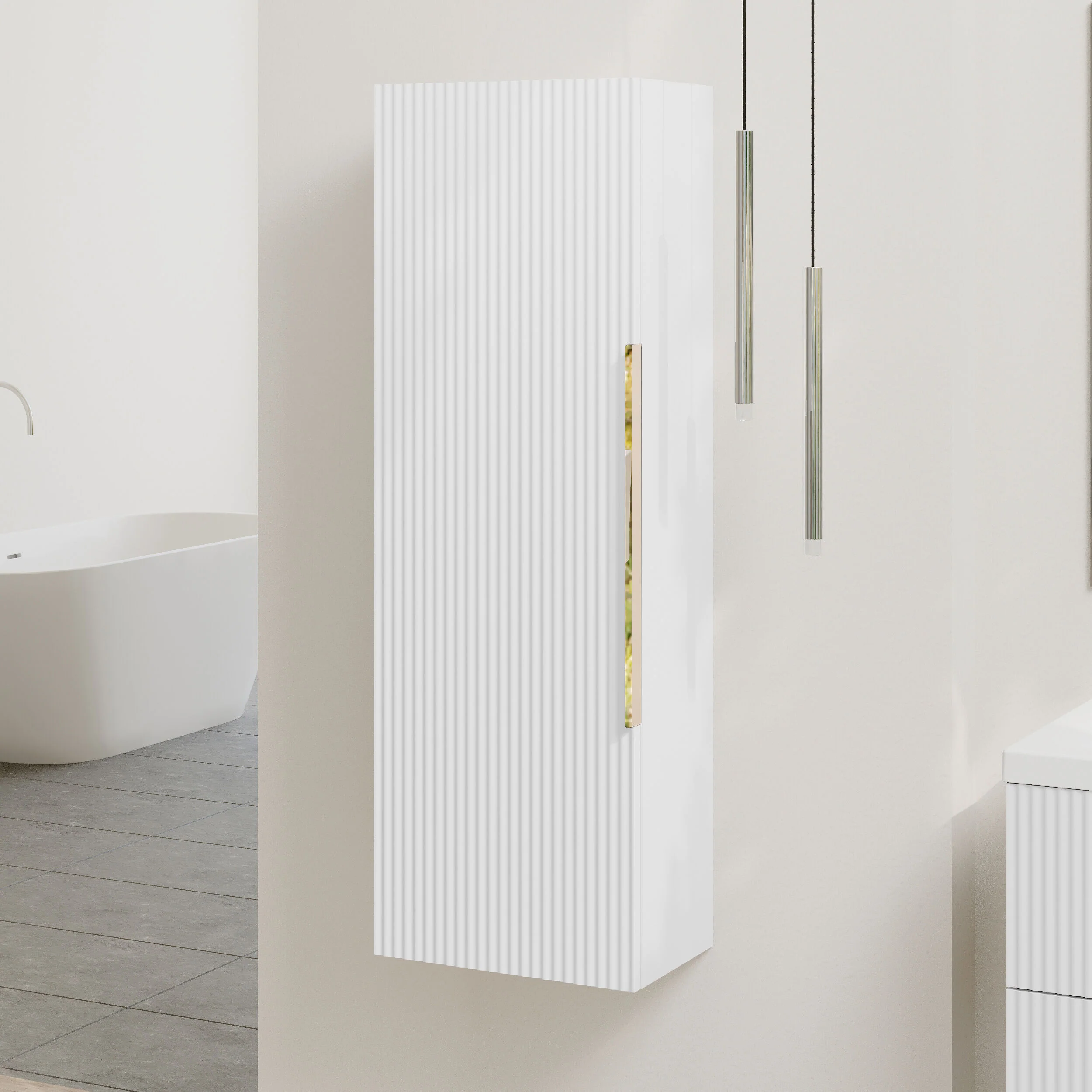 Tixall Fluted Wall Hung Tall Bathroom Storage Unit, 400mm, Multiple Colours and Handle Options - Image 36