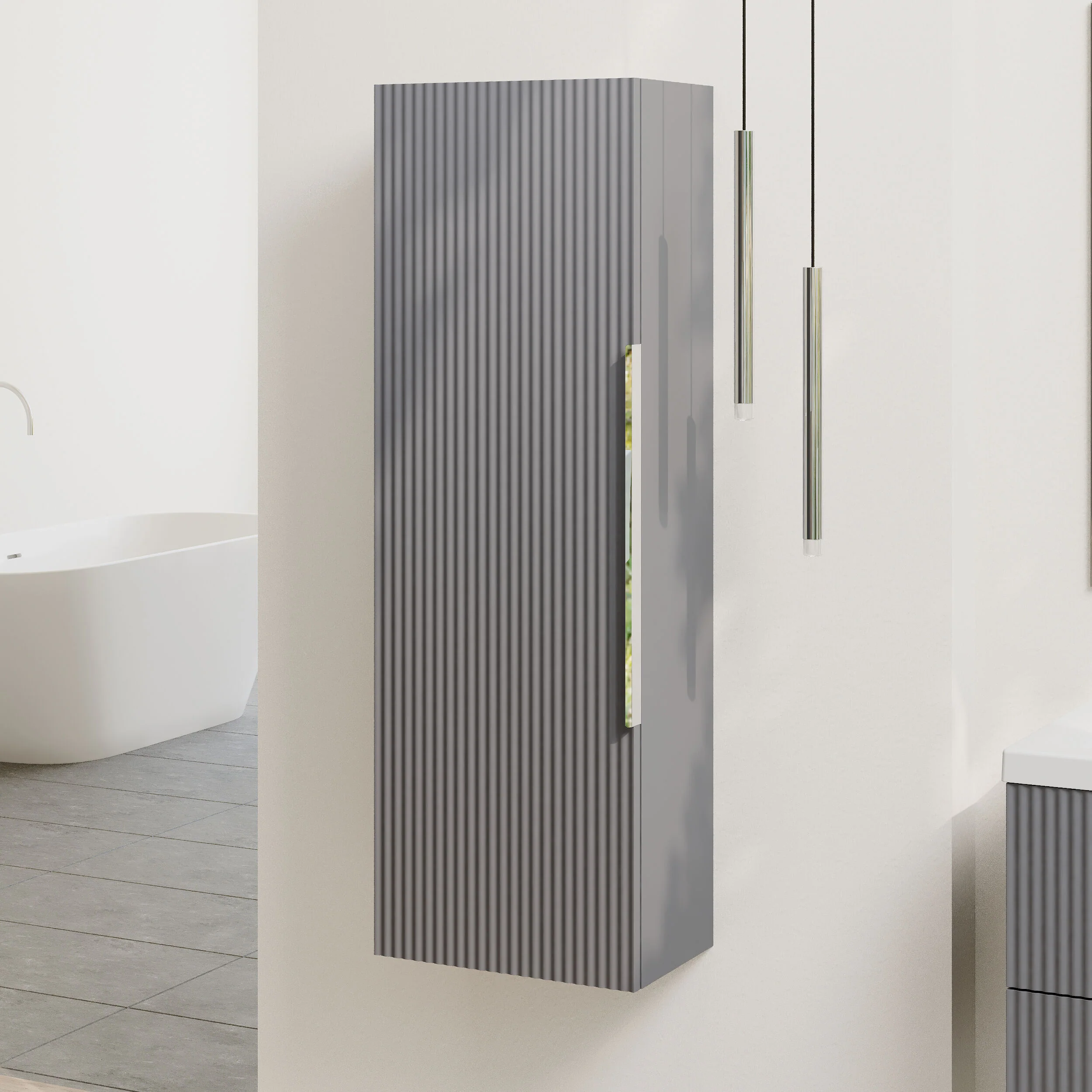 Tixall Fluted Wall Hung Tall Bathroom Storage Unit, 400mm, Multiple Colours and Handle Options - Image 37