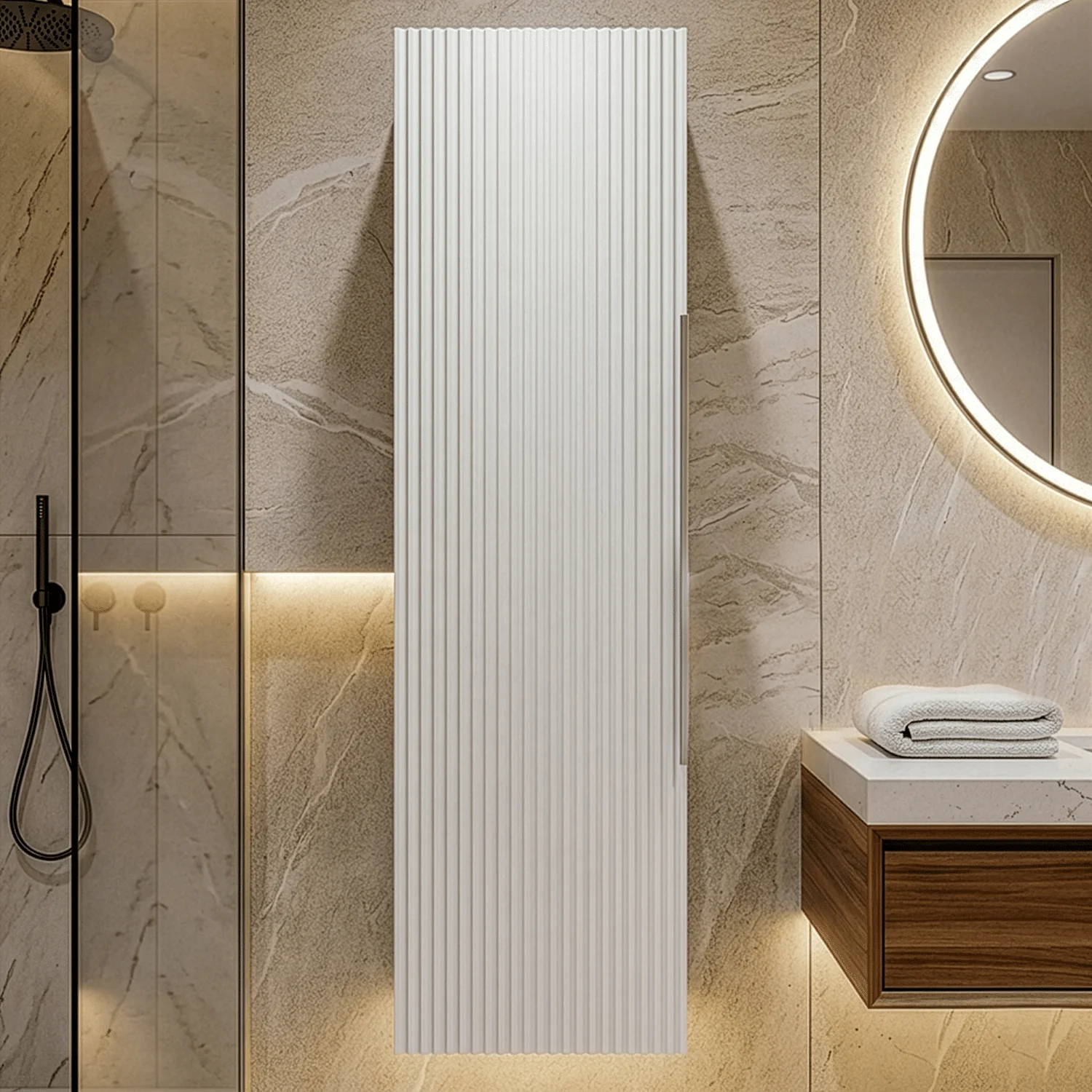 Tixall Fluted Wall Hung Tall Bathroom Storage Unit, 400mm, Multiple Colours and Handle Options - Image 4