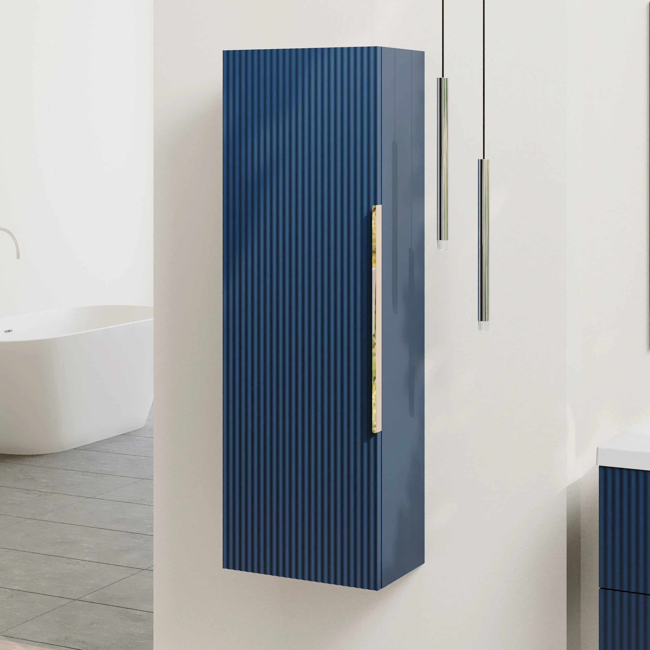 Tixall Fluted Wall Hung Tall Bathroom Storage Unit, 400mm, Multiple Colours and Handle Options - Image 42