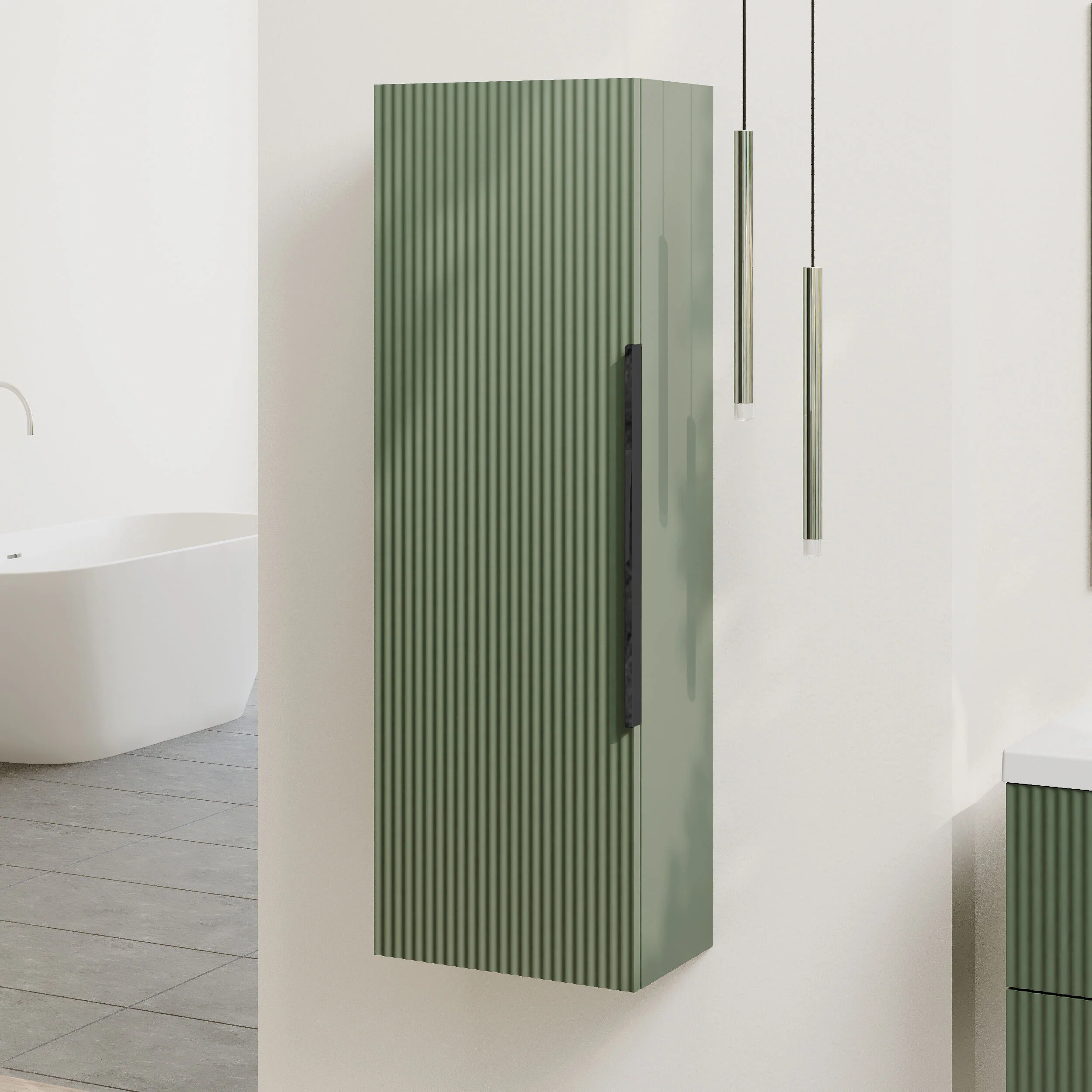 Tixall Fluted Wall Hung Tall Bathroom Storage Unit, 400mm, Multiple Colours and Handle Options - Image 44