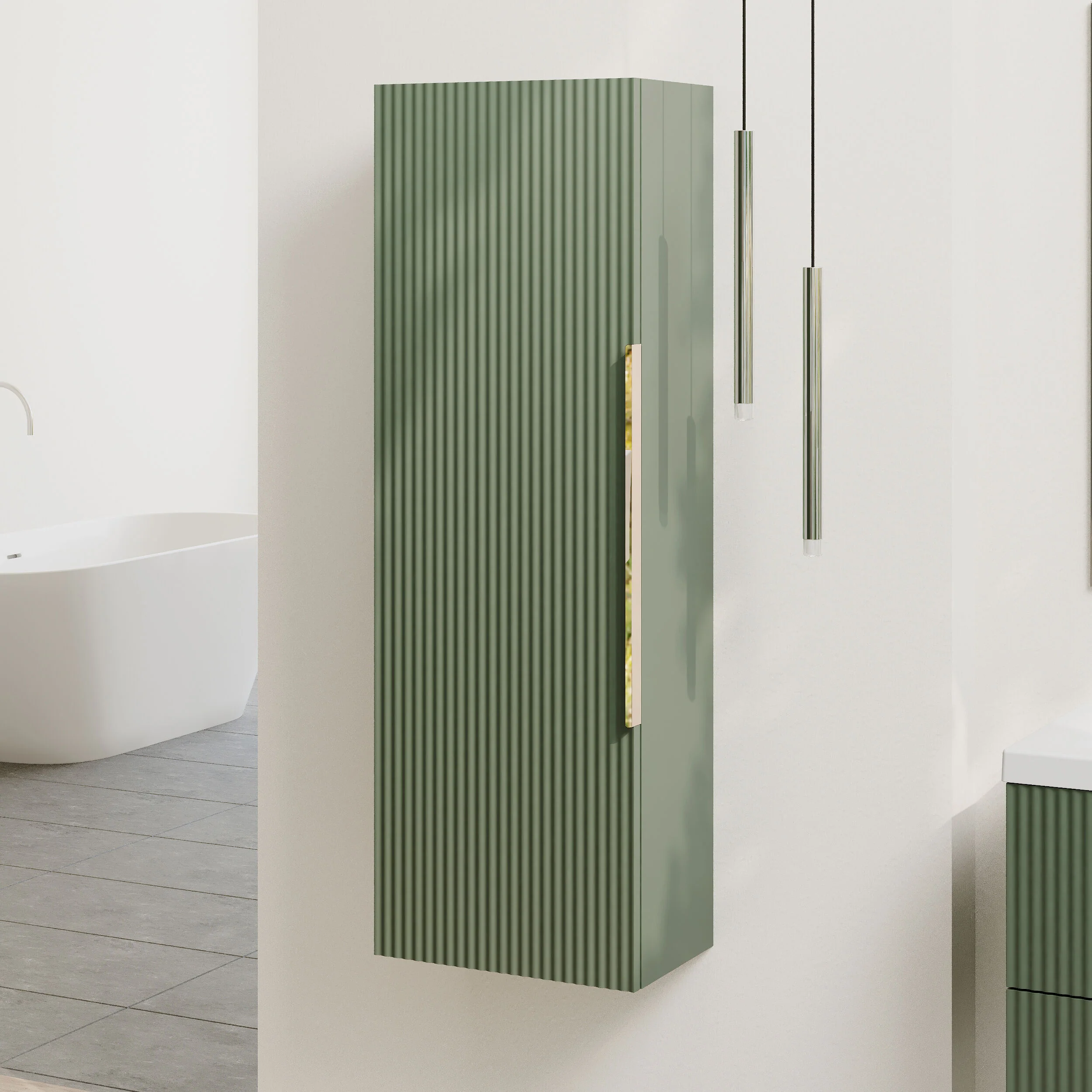 Tixall Fluted Wall Hung Tall Bathroom Storage Unit, 400mm, Multiple Colours and Handle Options - Image 45