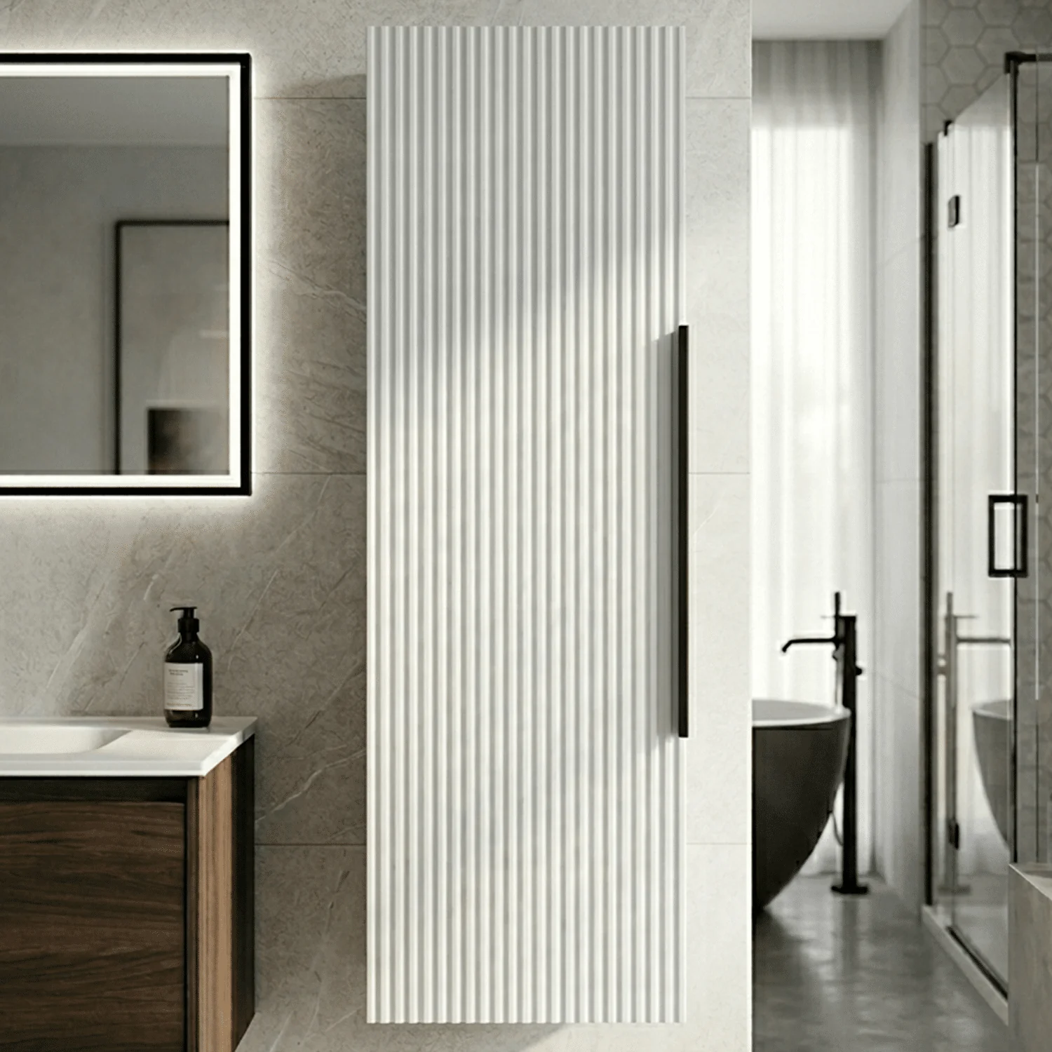 Tixall Fluted Wall Hung Tall Bathroom Storage Unit, 400mm, Multiple Colours and Handle Options - Image 5