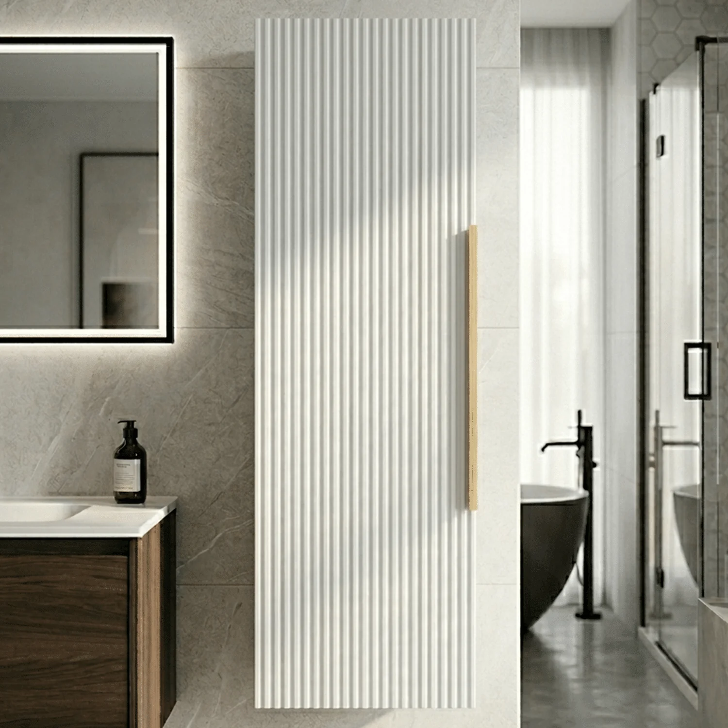 Tixall Fluted Wall Hung Tall Bathroom Storage Unit, 400mm, Multiple Colours and Handle Options - Image 6