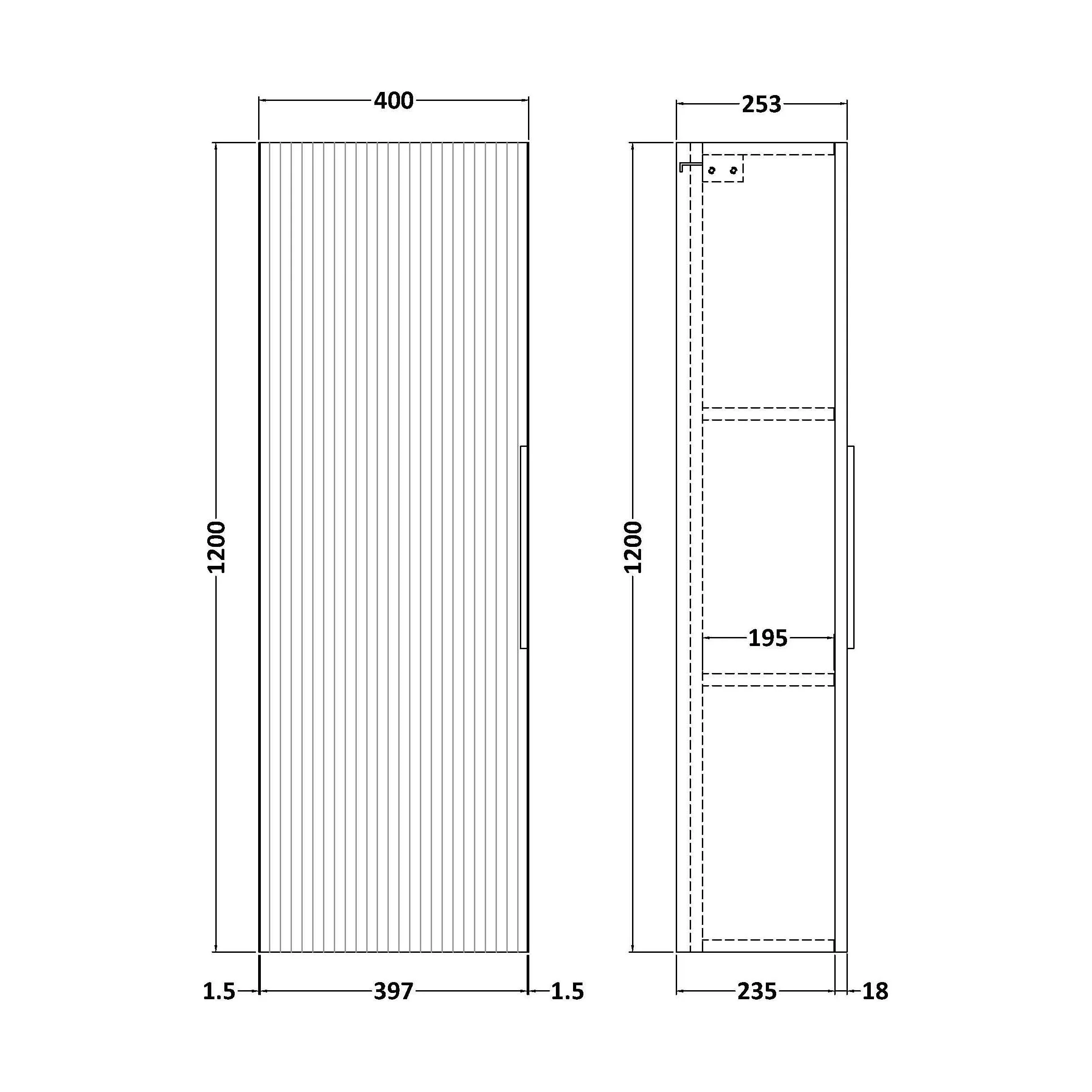 Tixall Fluted Wall Hung Tall Bathroom Storage Unit, 400mm, Multiple Colours and Handle Options - Image 63