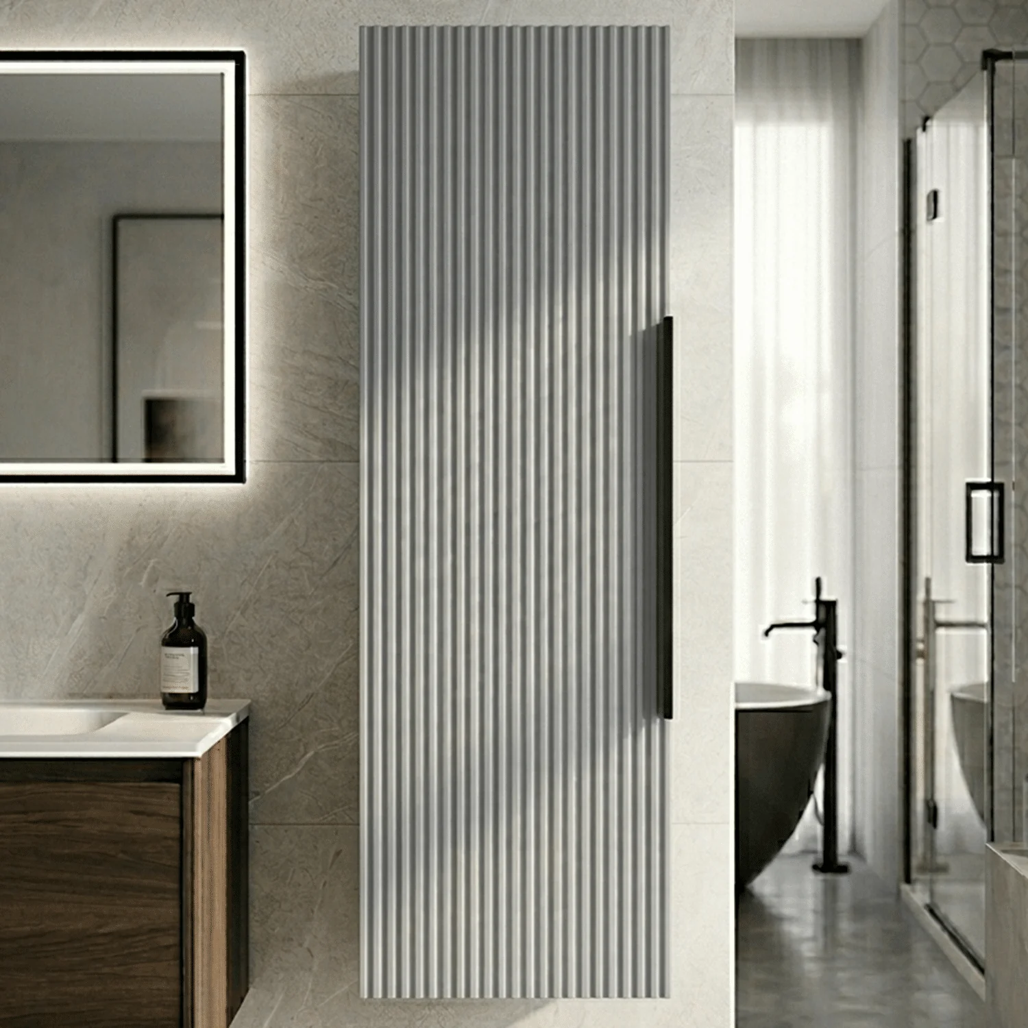 Tixall Fluted Wall Hung Tall Bathroom Storage Unit, 400mm, Multiple Colours and Handle Options - Image 8