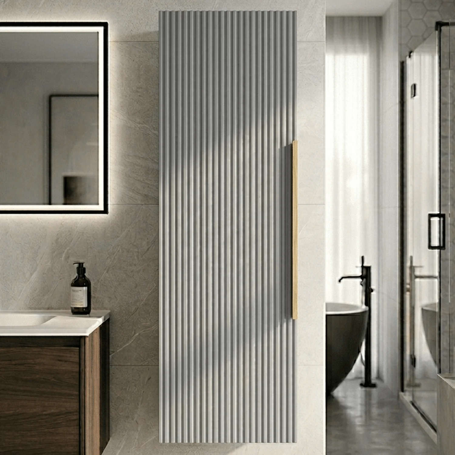 Tixall Fluted Wall Hung Tall Bathroom Storage Unit, 400mm, Multiple Colours and Handle Options - Image 9