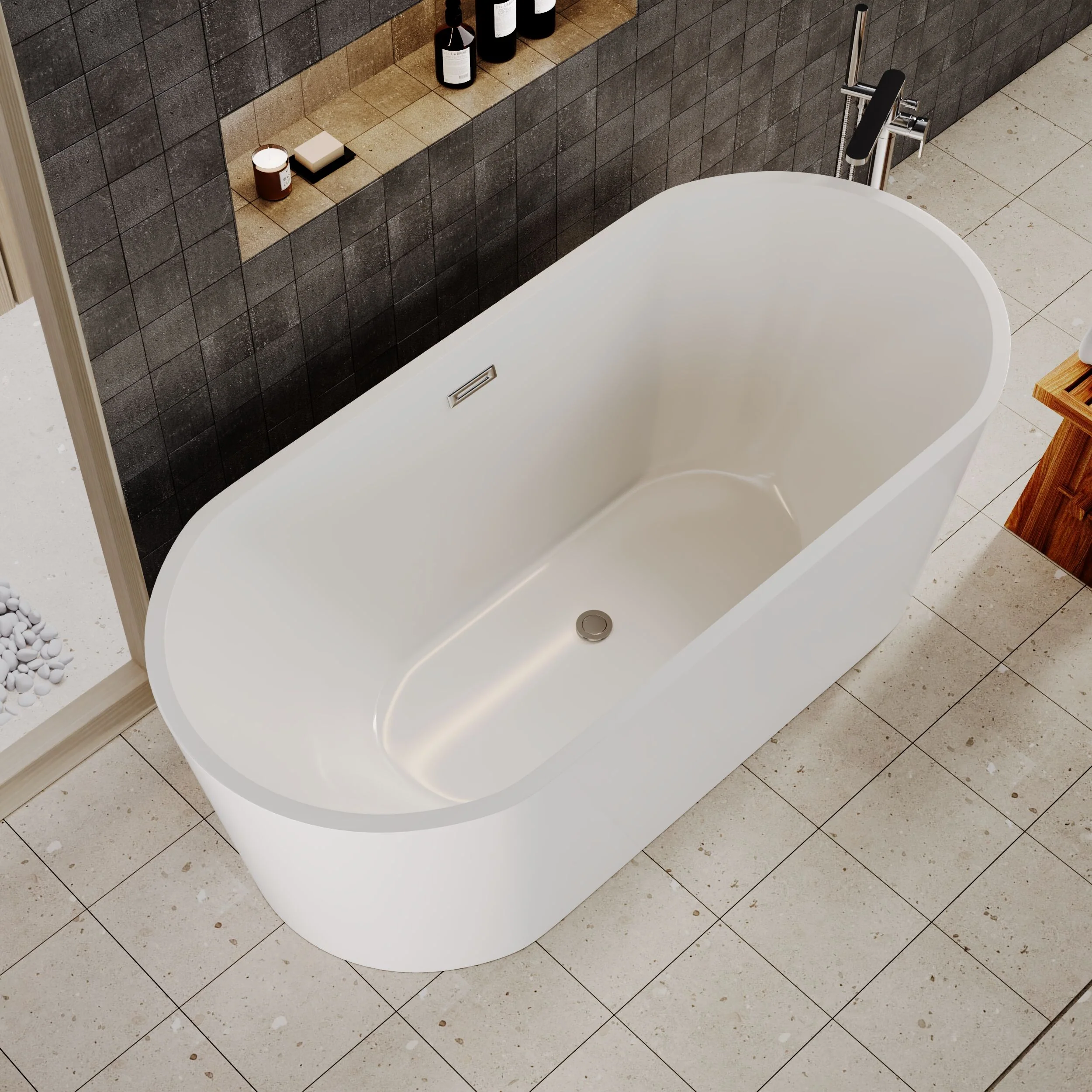 Contemporary Oval Freestanding Double Ended Bath - Choice of Size - Image 7