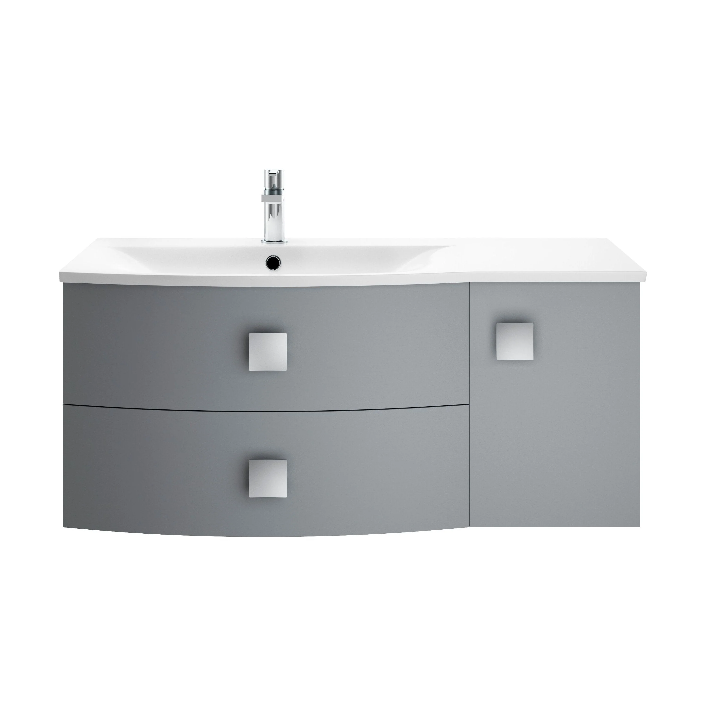 Gentleshaw Contemporary 1 Door 2 Drawer Left-Hand Wall Hung Vanity Unit with Curved Basin, Dove Grey, 1000mm