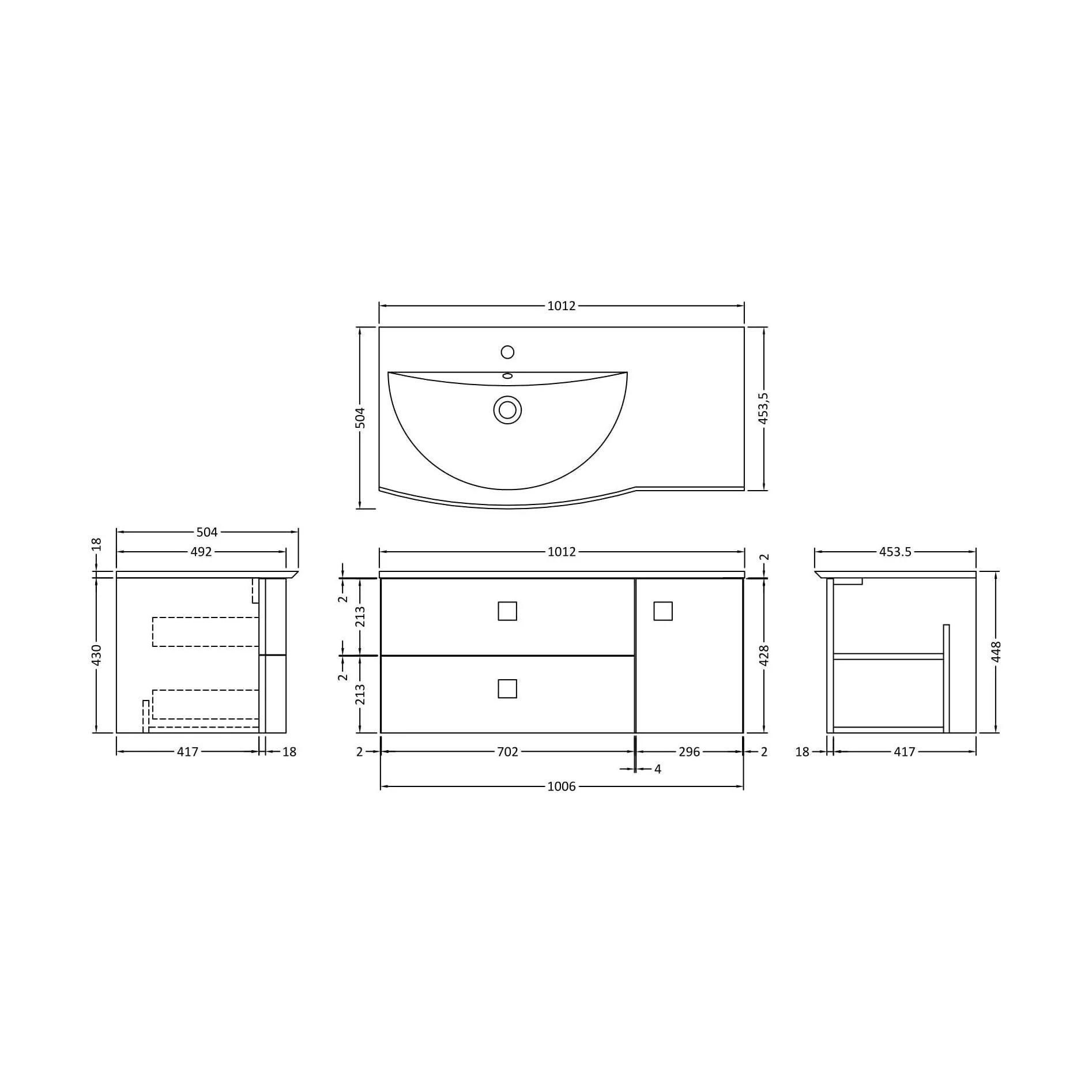 Gentleshaw Contemporary 1 Door 2 Drawer Left-Hand Wall Hung Vanity Unit with Curved Basin, Dove Grey, 1000mm - Image 2