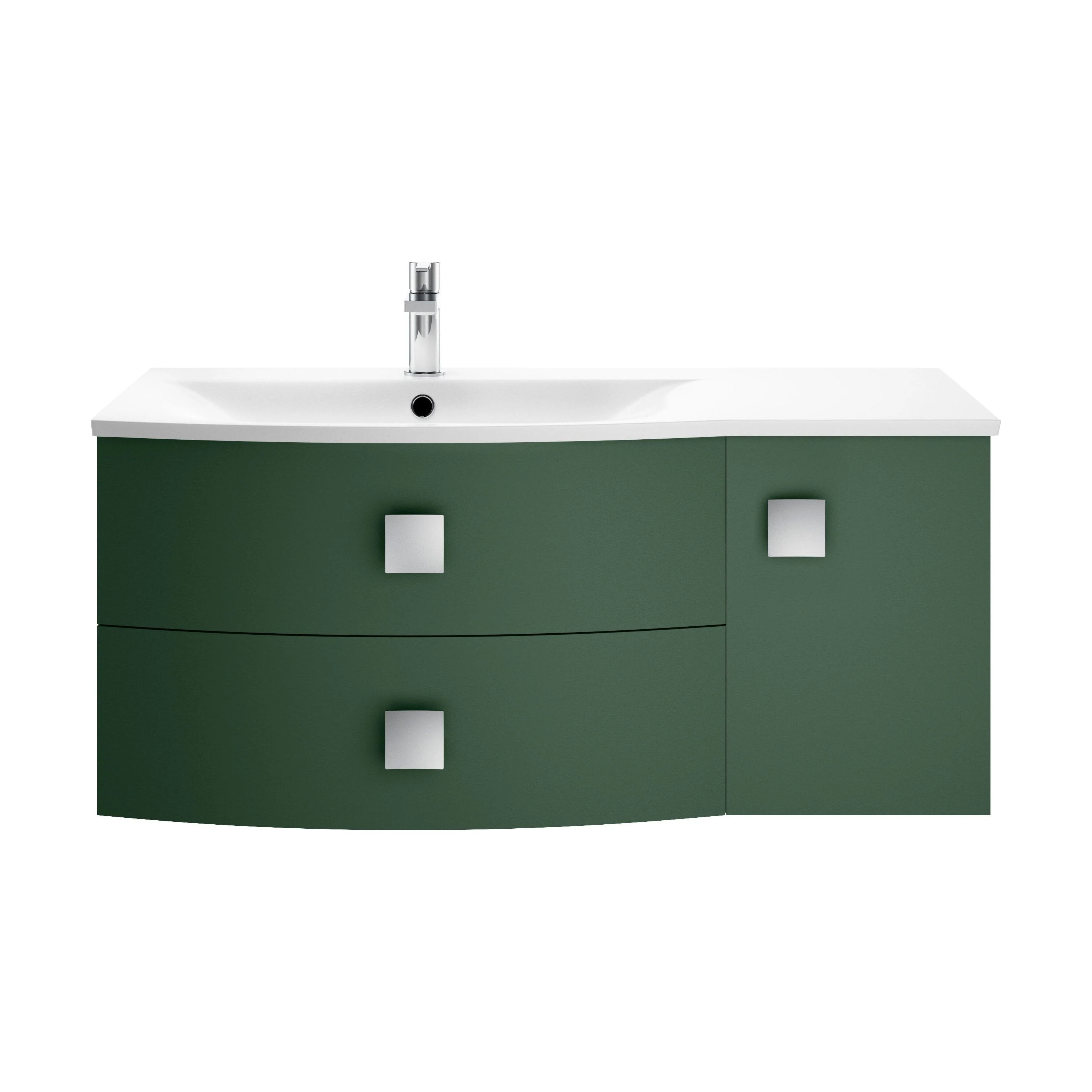 Gentleshaw Contemporary 1 Door 2 Drawer Left-Hand Wall Hung Vanity Unit with Curved Basin, Hunter Green, 1000mm