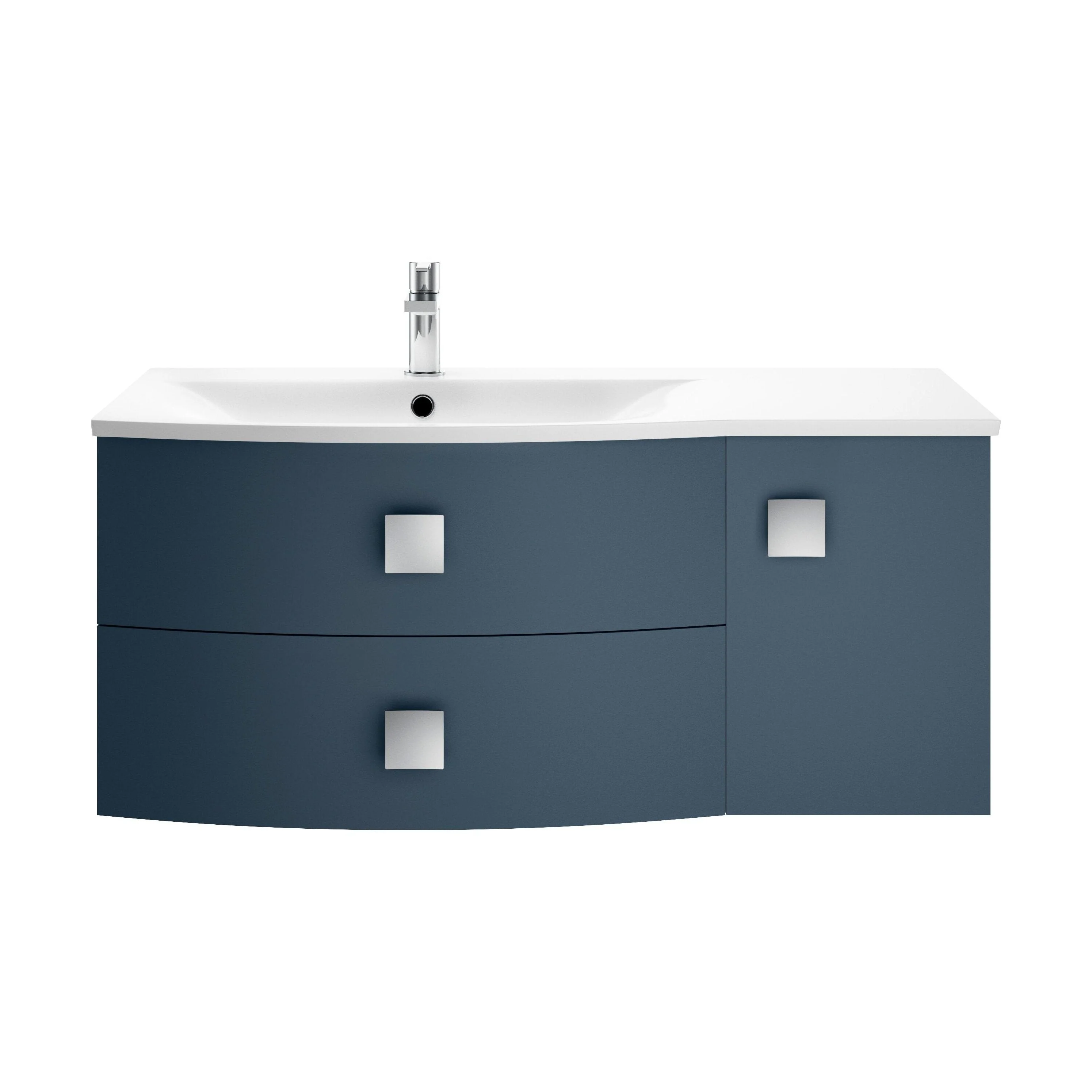 Gentleshaw Contemporary 1 Door 2 Drawer Left-Hand Wall Hung Vanity Unit with Curved Basin, Mineral Blue, 1000mm