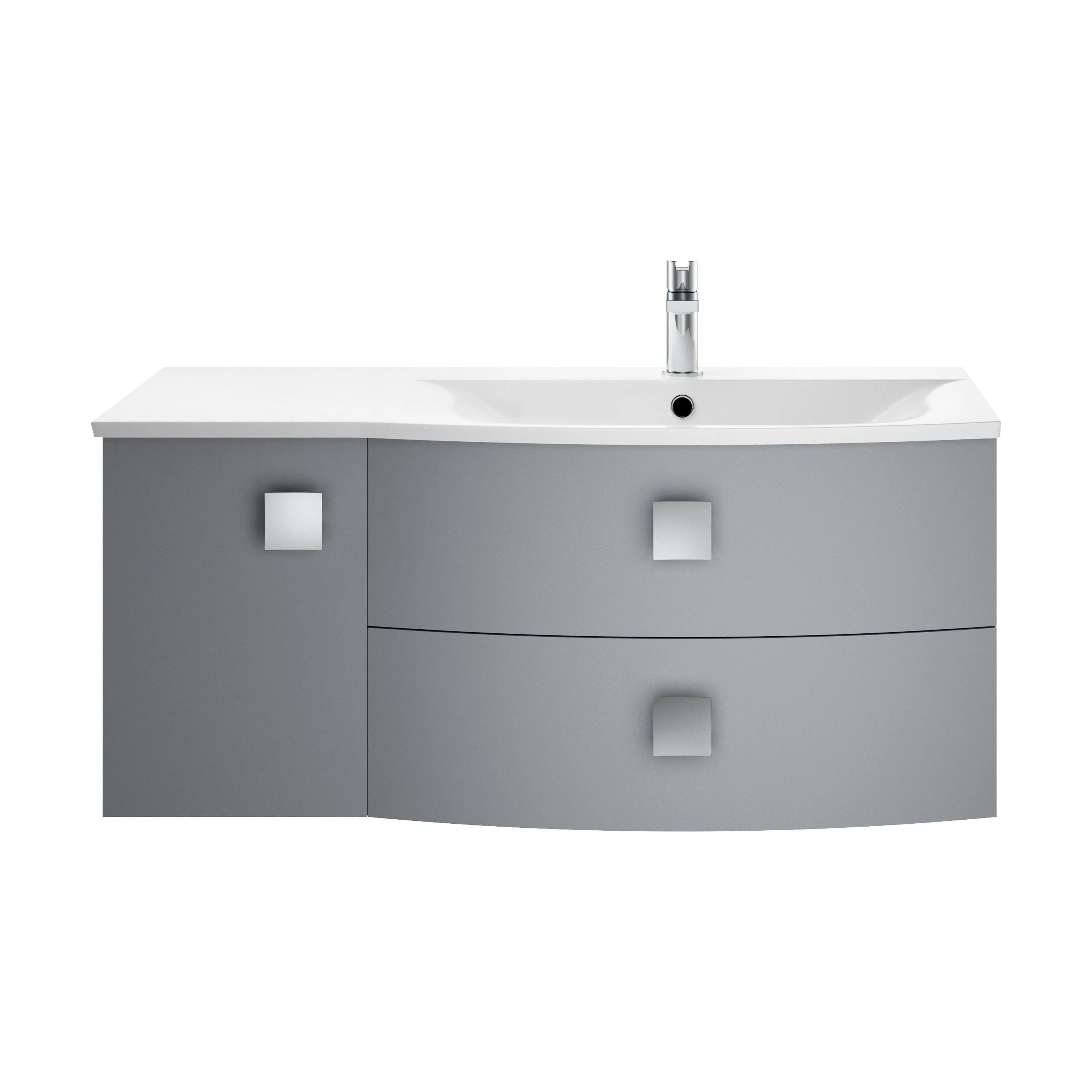 Gentleshaw Contemporary 1 Door 2 Drawer Right-Hand Wall Hung Vanity Unit with Curved Basin, Dove Grey, 1000mm