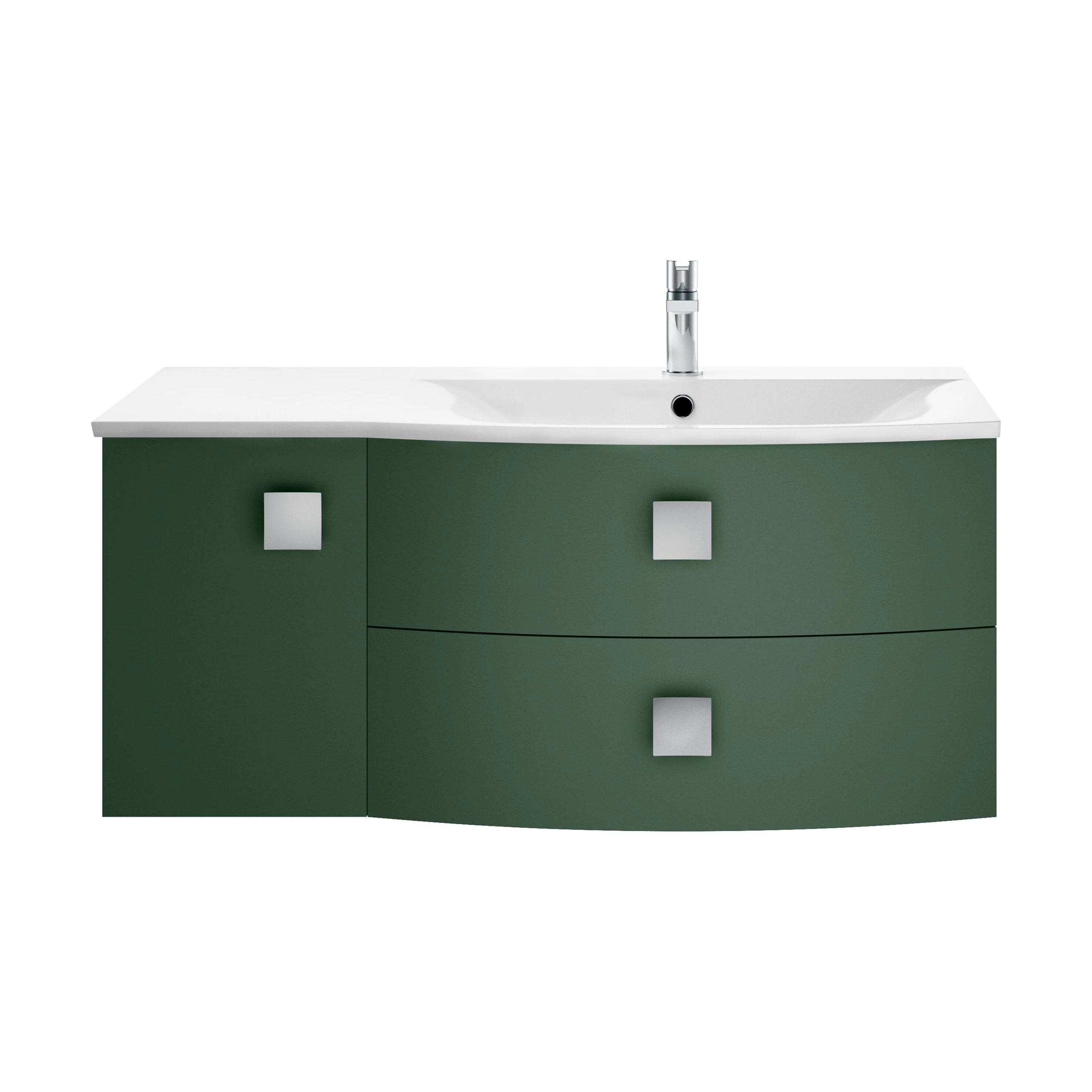 Gentleshaw Contemporary 1 Door 2 Drawer Right-Hand Wall Hung Vanity Unit with Curved Basin, Hunter Green, 1000mm