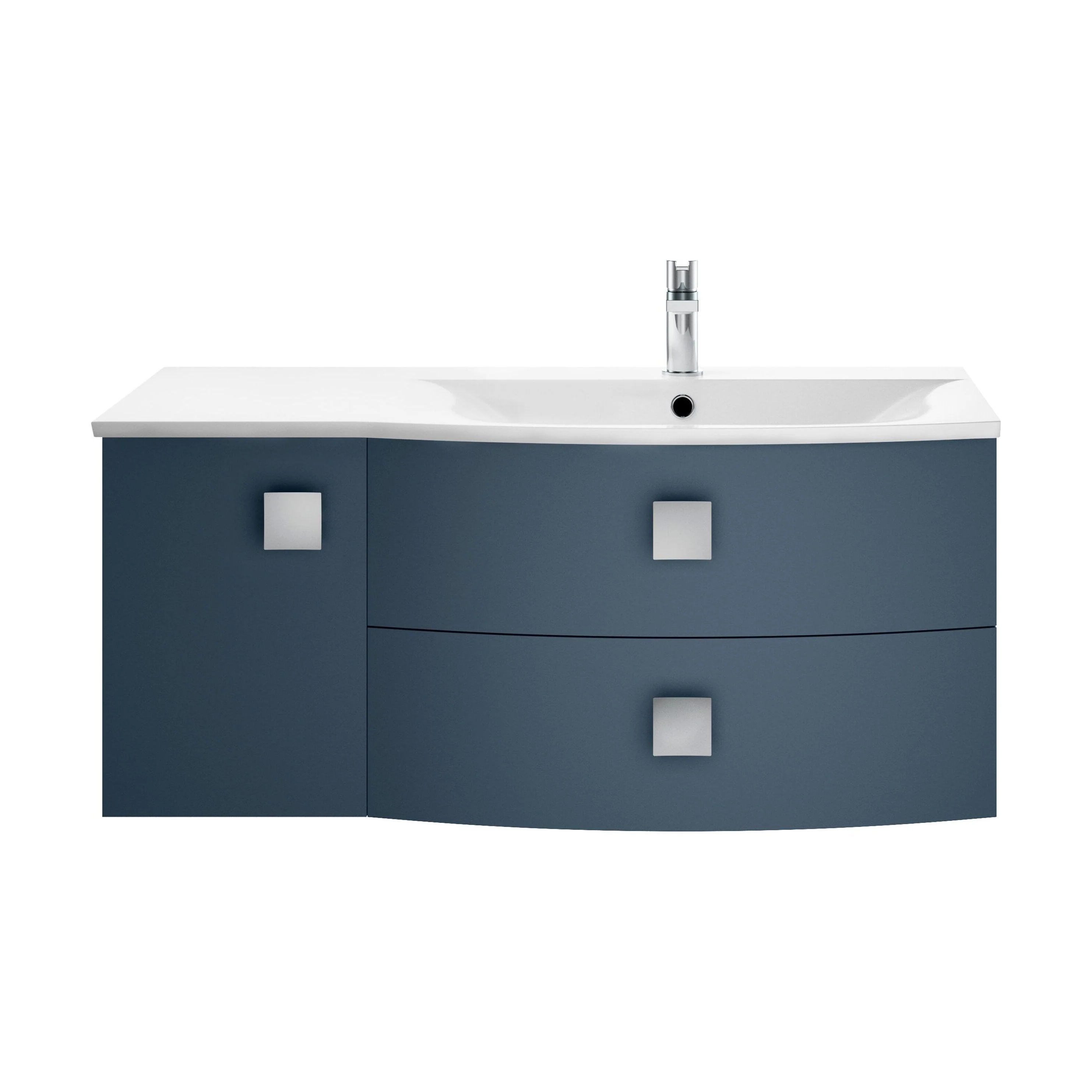 Gentleshaw Contemporary 1 Door 2 Drawer Right-Hand Wall Hung Vanity Unit with Curved Basin, Mineral Blue, 1000mm