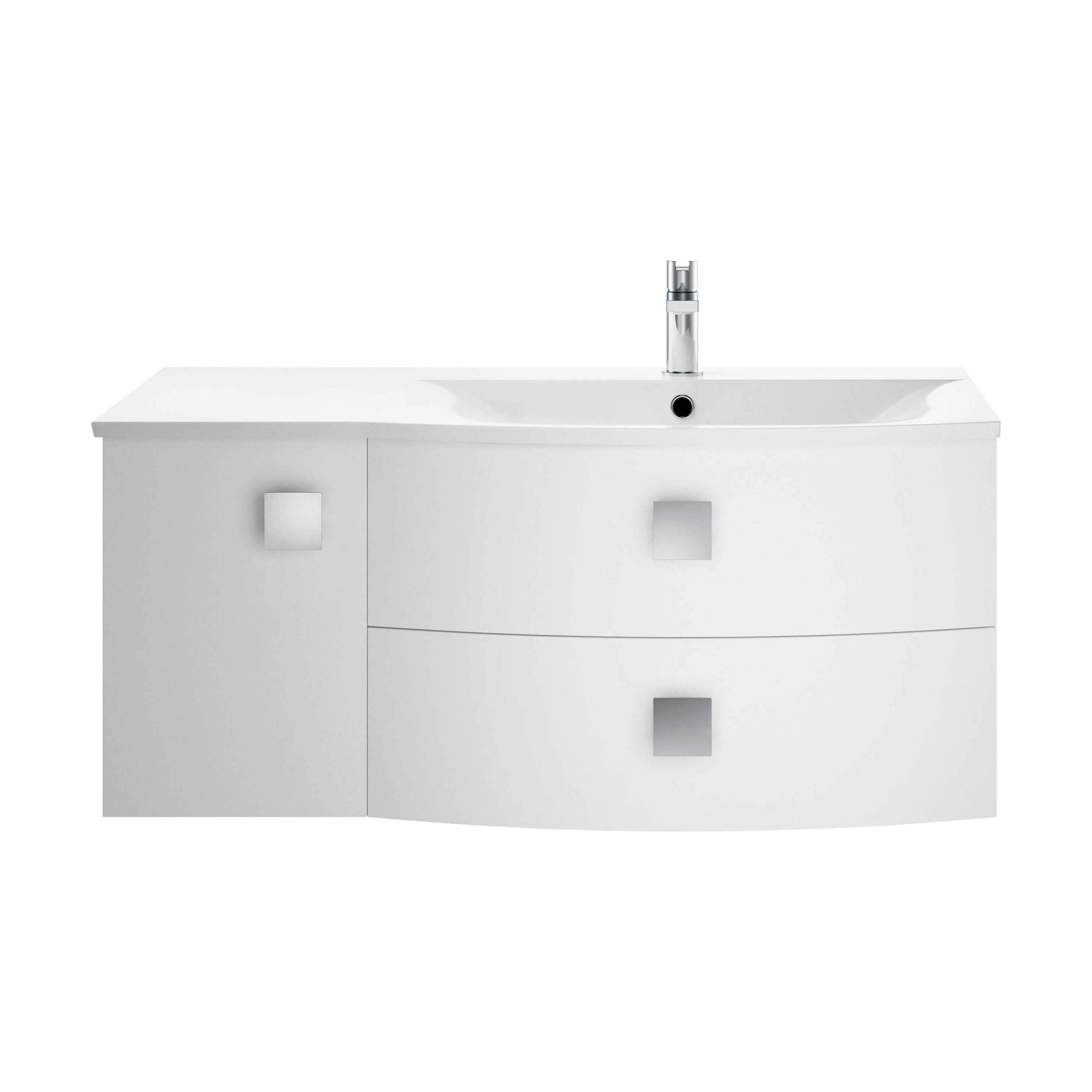 Gentleshaw Contemporary 1 Door 2 Drawer Right-Hand Wall Hung Vanity Unit with Curved Basin, Moon White, 1000mm