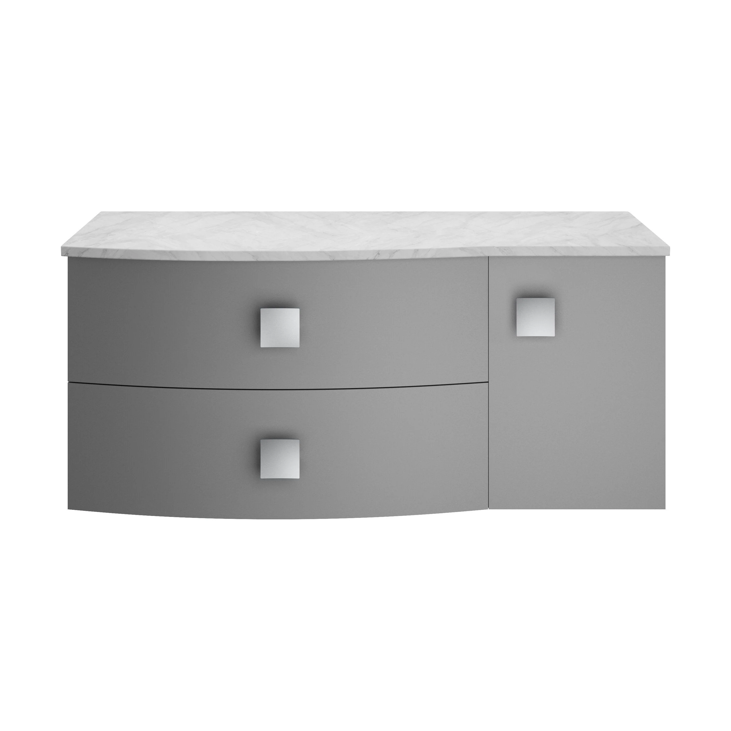 Gentleshaw Contemporary 2 Drawer Right-Hand Wall Hung Vanity Unit with Grey Marble Worktop, 1000mm
