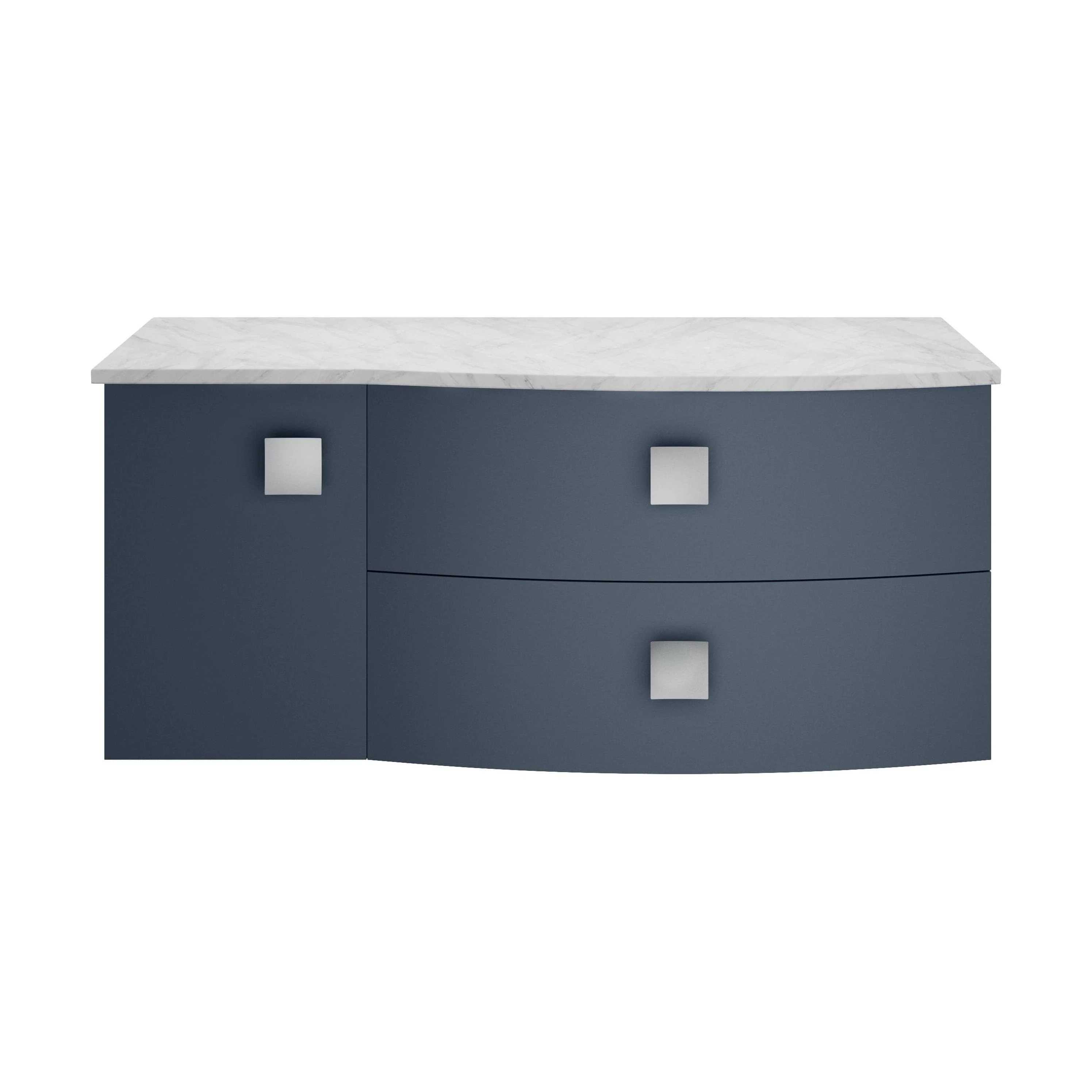 Gentleshaw Contemporary 2 Drawer Right-Hand Wall Hung Vanity Unit with Marble Worktop, Mineral Blue, 1000mm