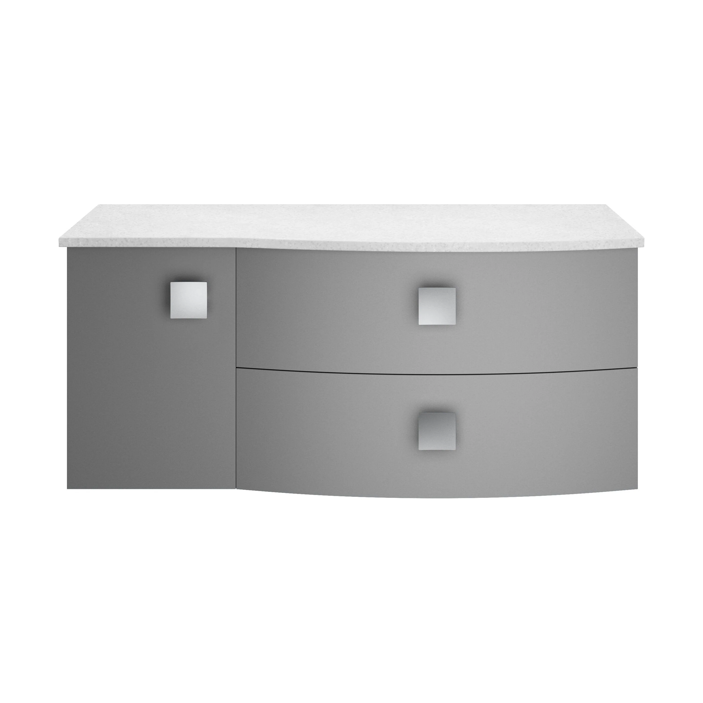 Gentleshaw Contemporary 2 Drawer Right-Hand Wall Hung Vanity Unit with White Marble Worktop, 1000mm