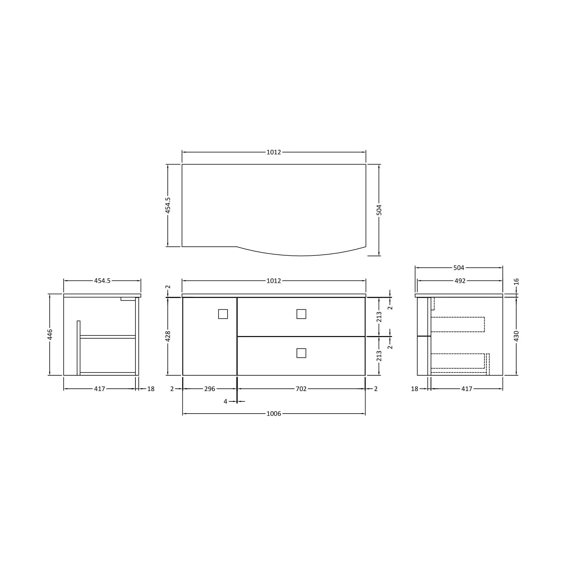Gentleshaw Contemporary 2 Drawer Right-Hand Wall Hung Vanity Unit with White Marble Worktop, Moon White, 1000mm - Image 2