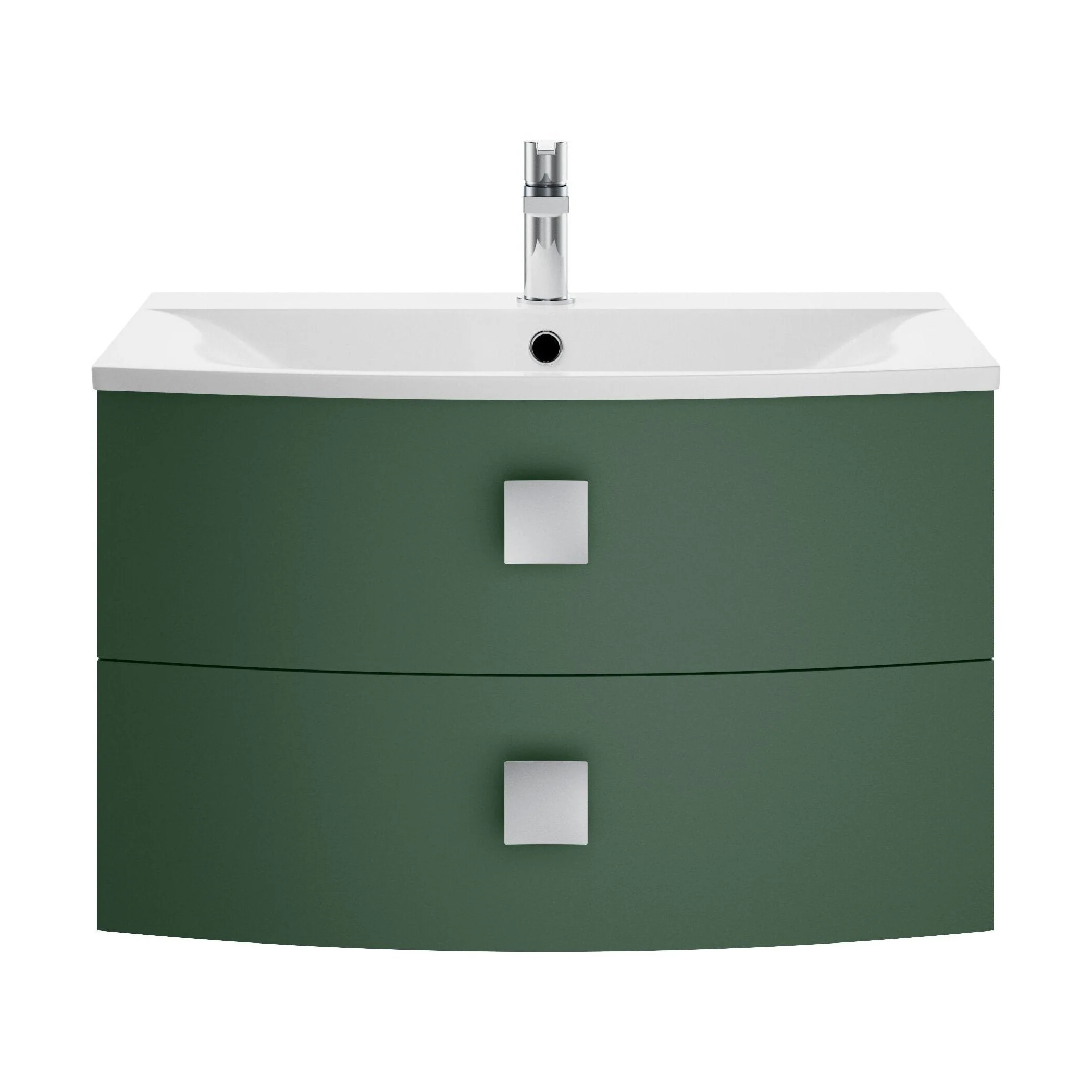 Gentleshaw Contemporary 2 Drawer Wall Hung Vanity Unit with Curved Basin, Hunter Green, 700mm