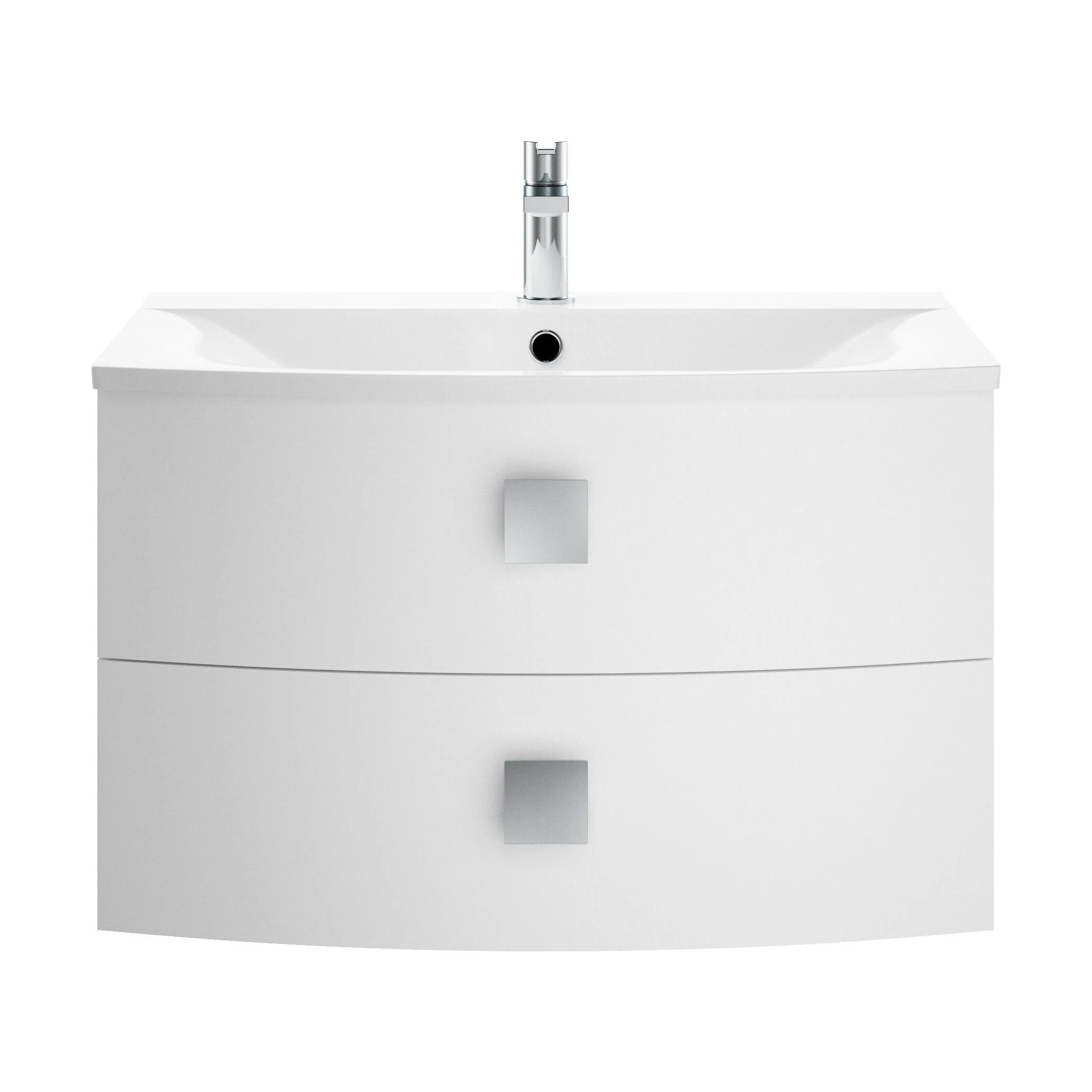 Gentleshaw Contemporary 2 Drawer Wall Hung Vanity Unit with Curved Basin, Moon White, 700mm