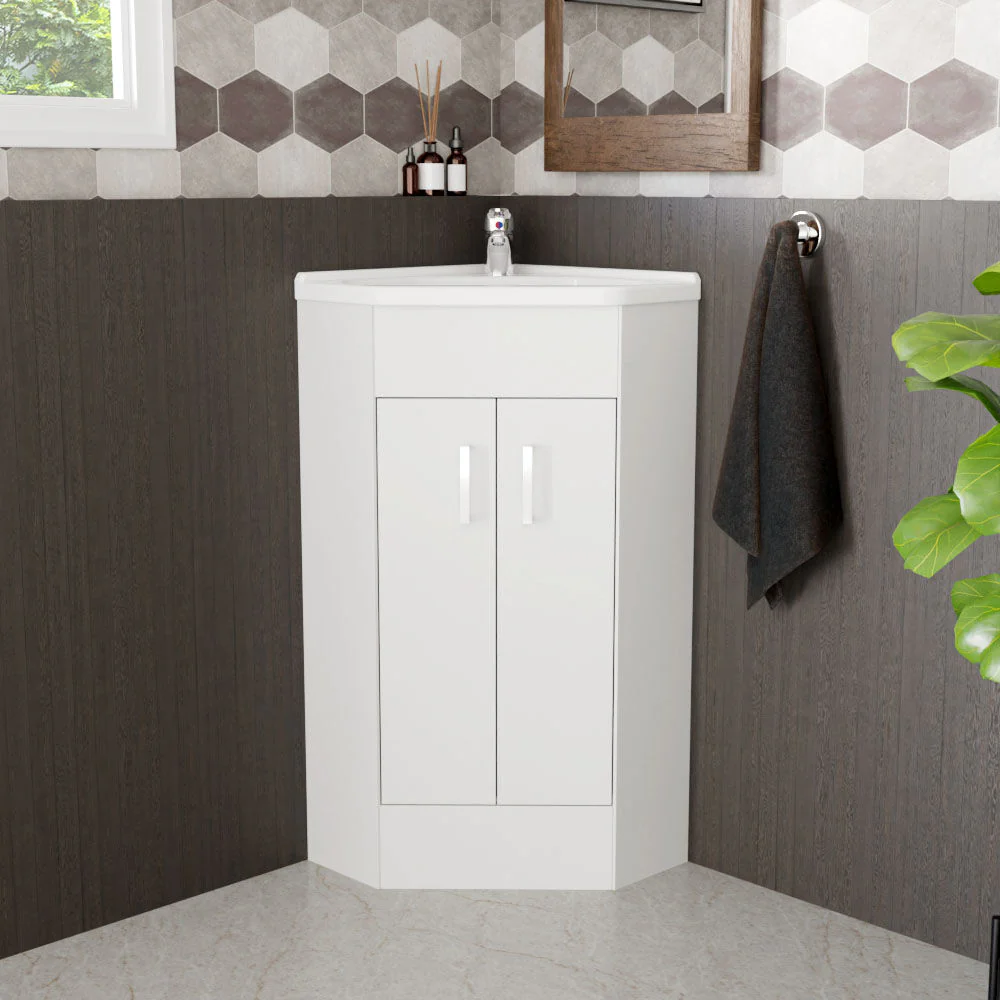 Hamstall Gloss White Corner Bathroom Cloakroom Vanity Basin Unit - 1 or 2 Door Option - Image 4