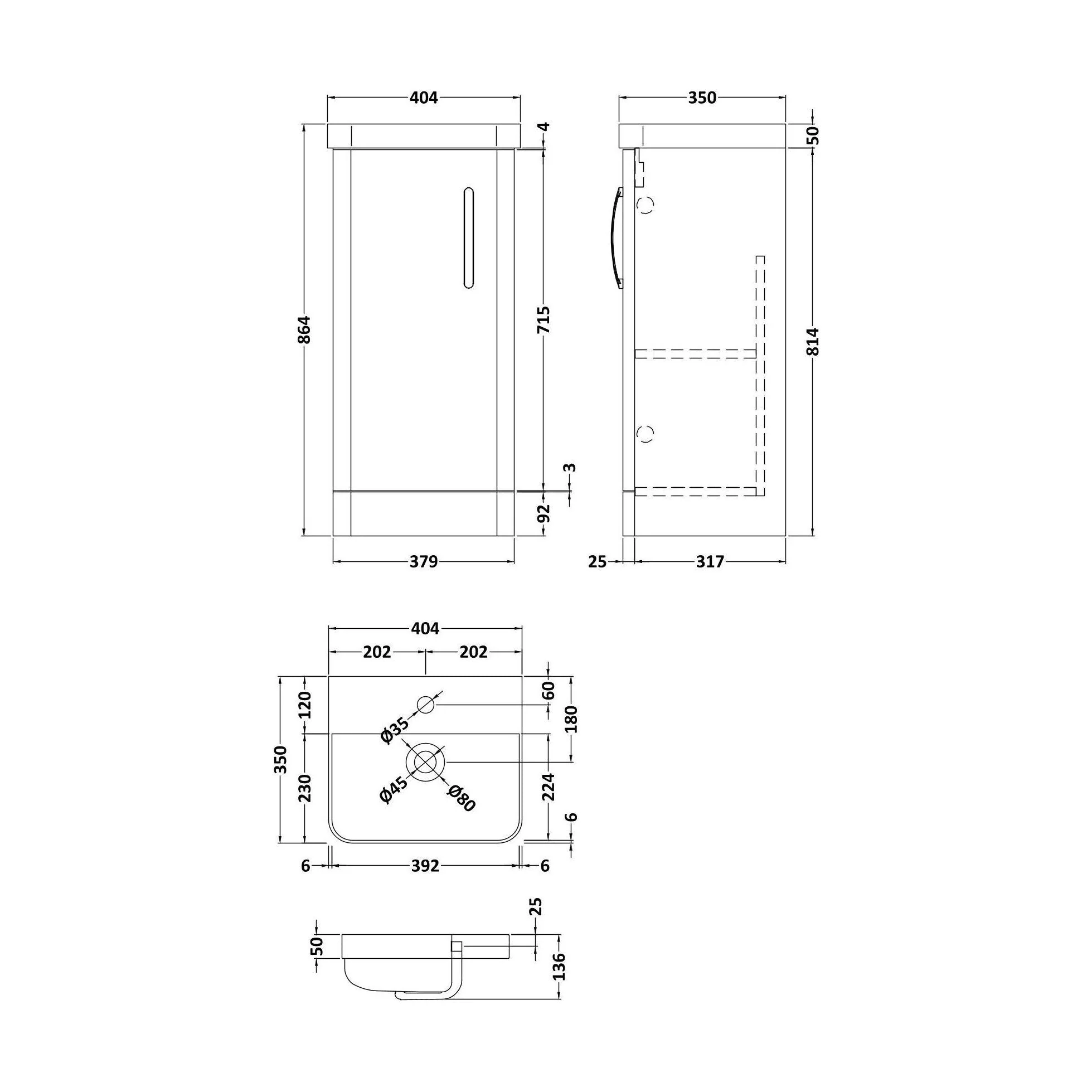 Handsacre Contemporary 1 Door Floor Standing Vanity Unit with Basin, Gloss White, 400mm - Image 2