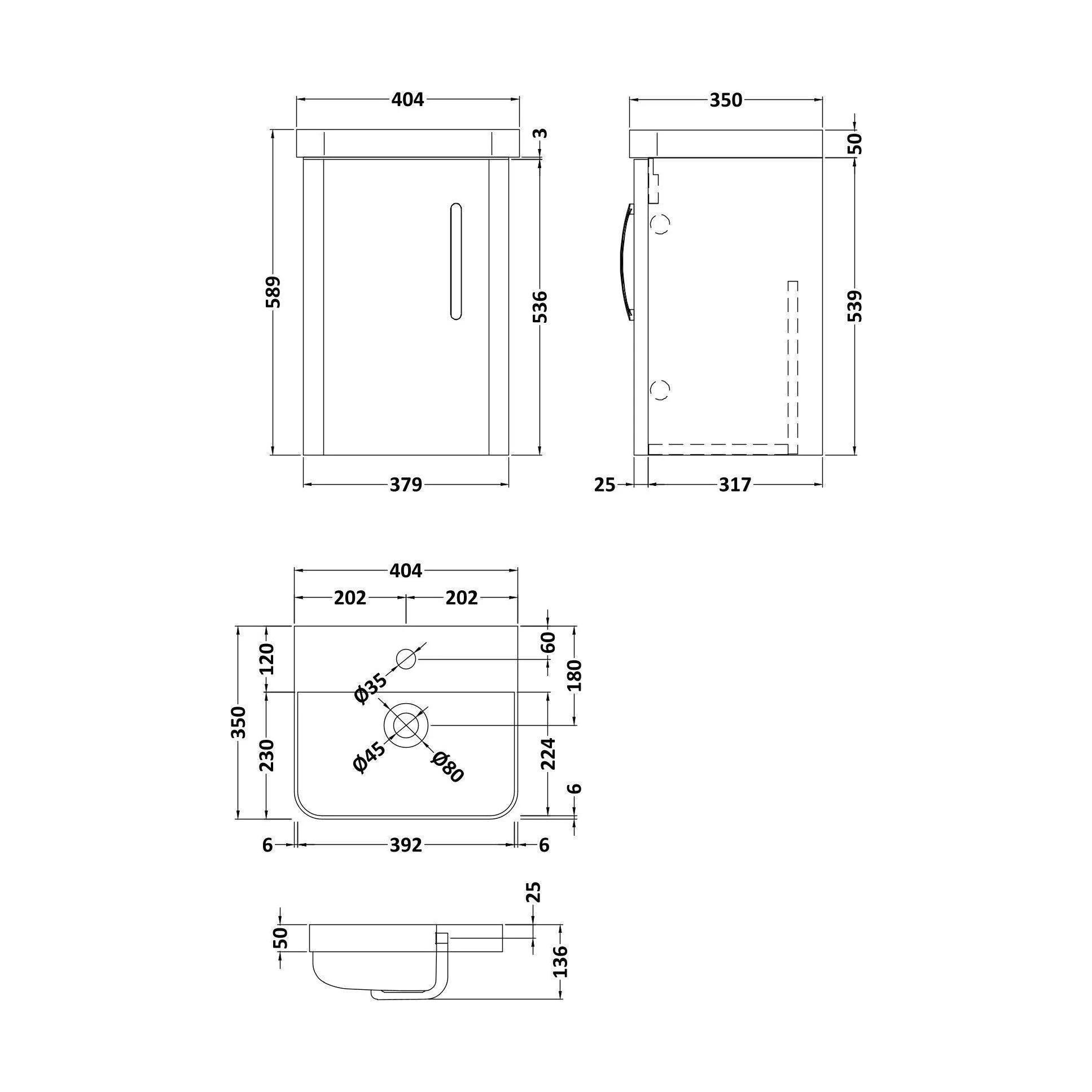 Handsacre Contemporary 1 Door Wall Hung Vanity Unit with Basin, Gloss White, 400mm - Image 2