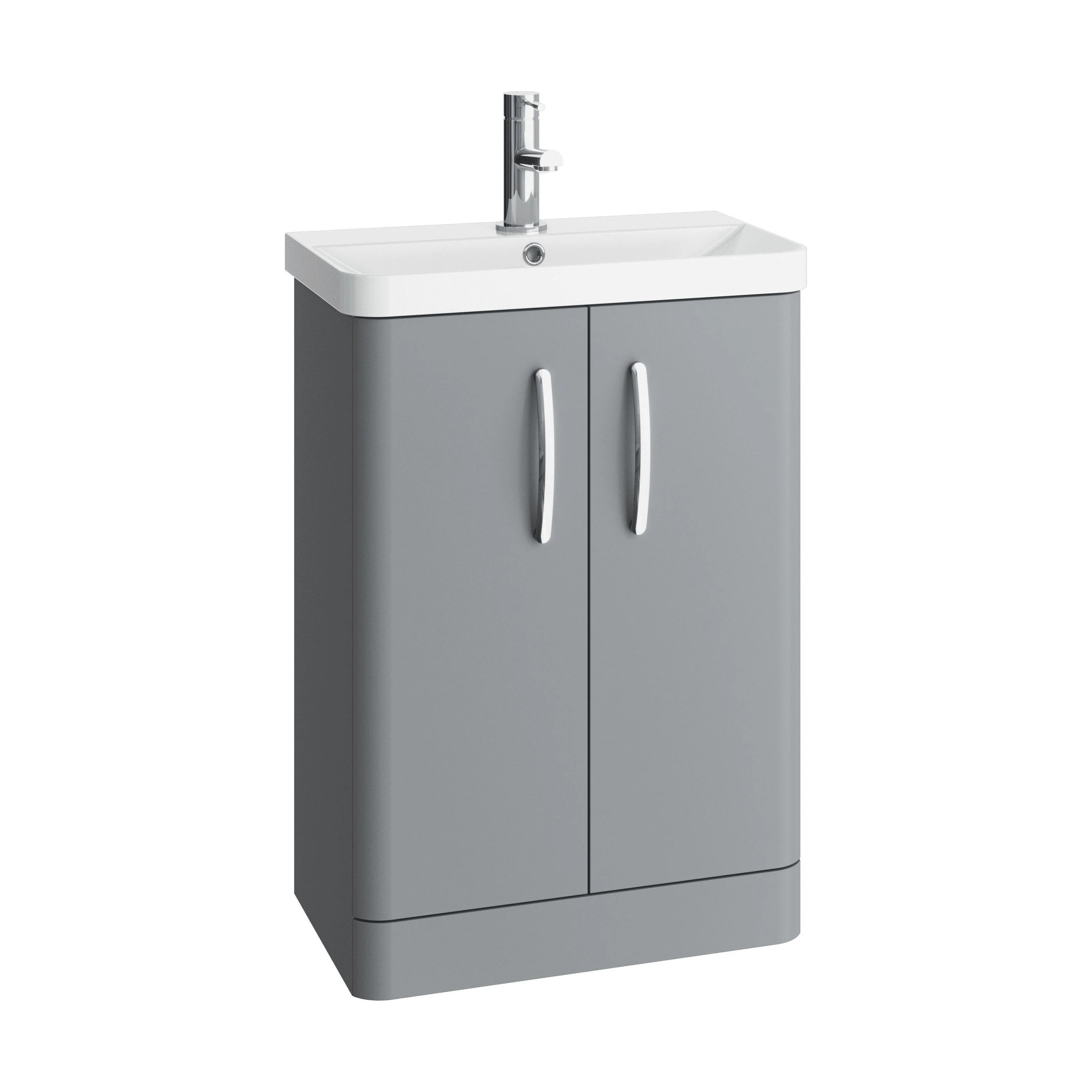 Handsacre Contemporary 2 Door Floor Standing Vanity Unit with Basin, Gloss Grey, 600mm