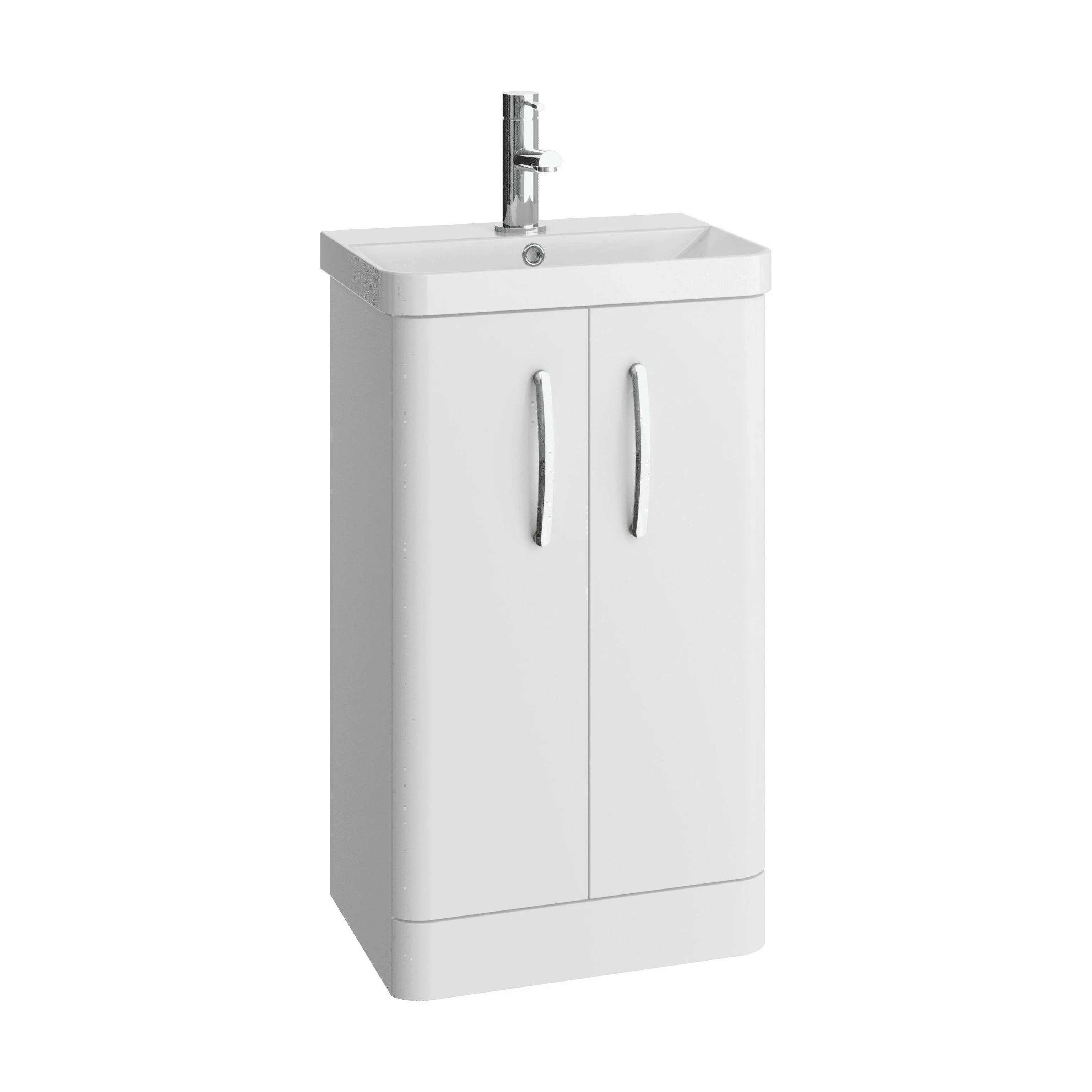 Handsacre Contemporary 2 Door Floor Standing Vanity Unit with Basin, Gloss White, 500mm