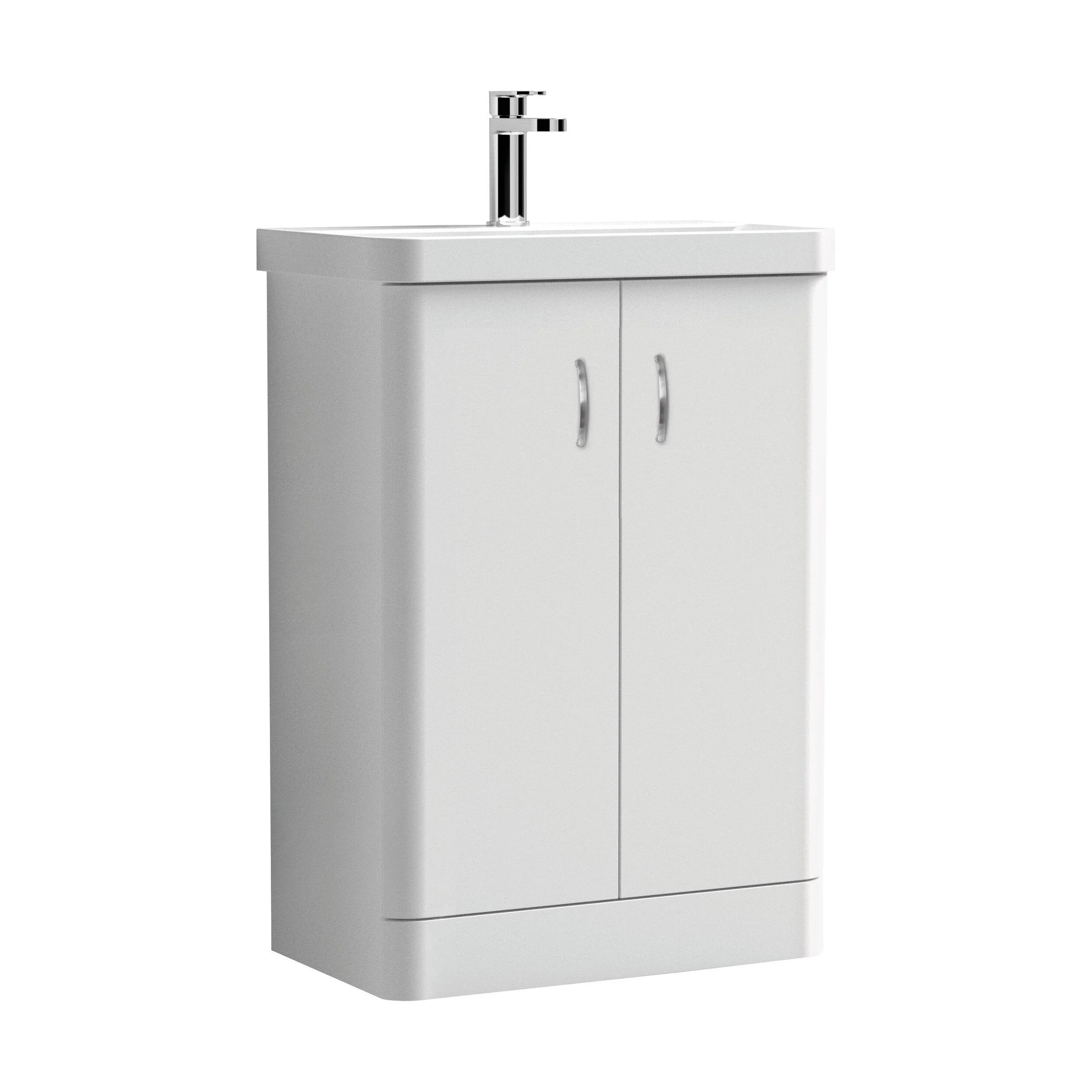 Handsacre Contemporary 2 Door Floor Standing Vanity Unit with Basin, Gloss White, 600mm