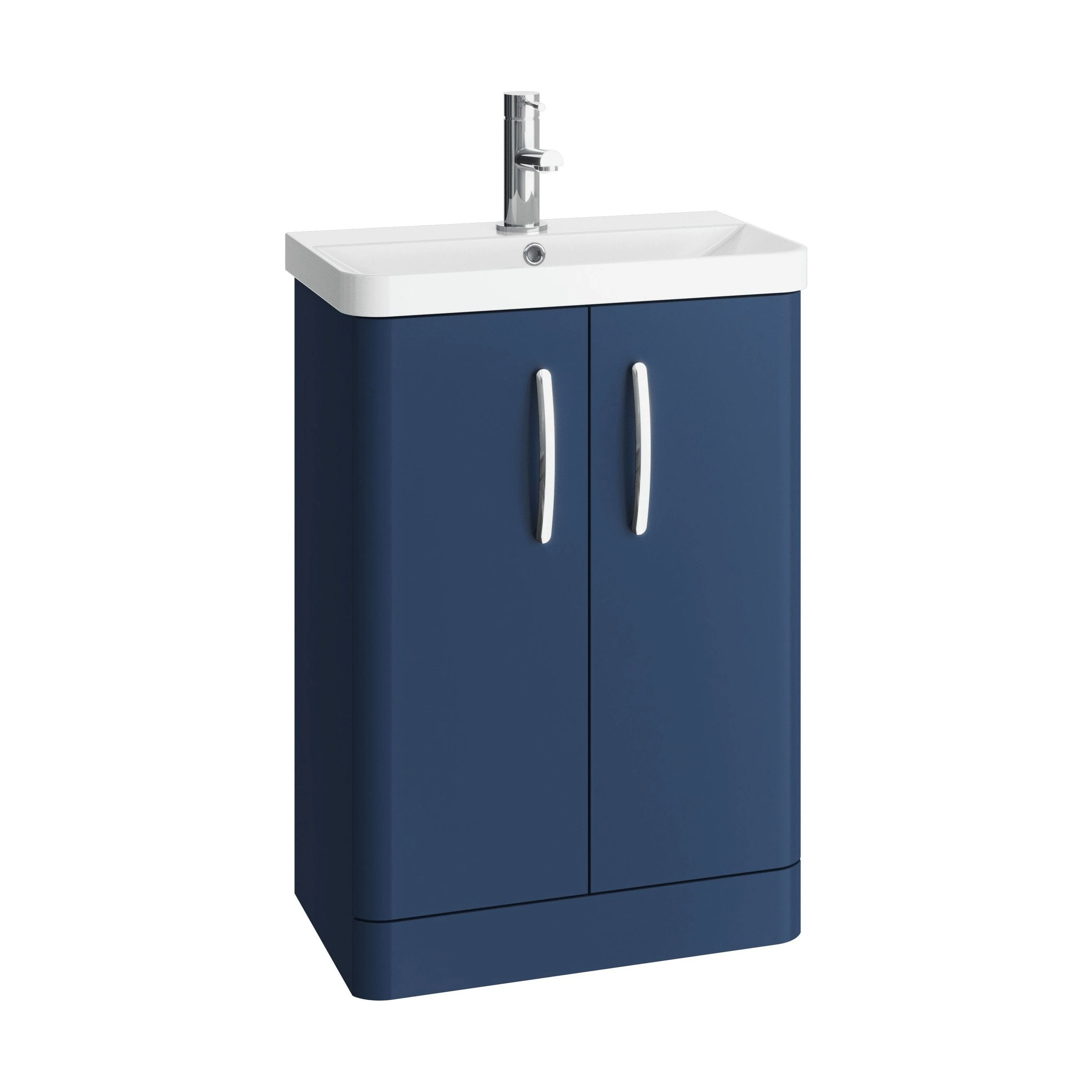 Handsacre Contemporary 2 Door Floor Standing Vanity Unit with Basin, Satin Blue, 600mm