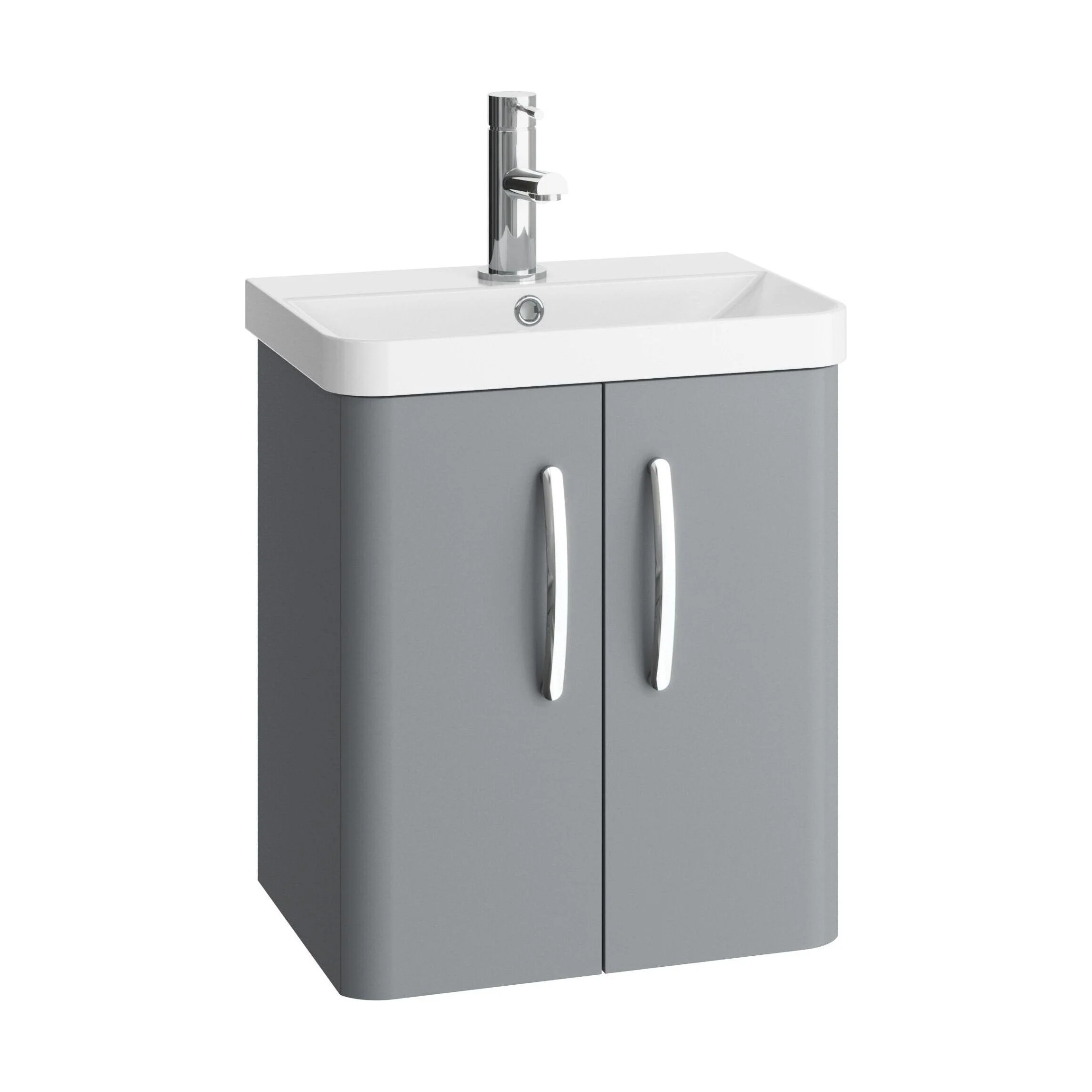 Handsacre Contemporary 2 Door Wall Hung Vanity Unit with Basin, Gloss Grey, 500mm