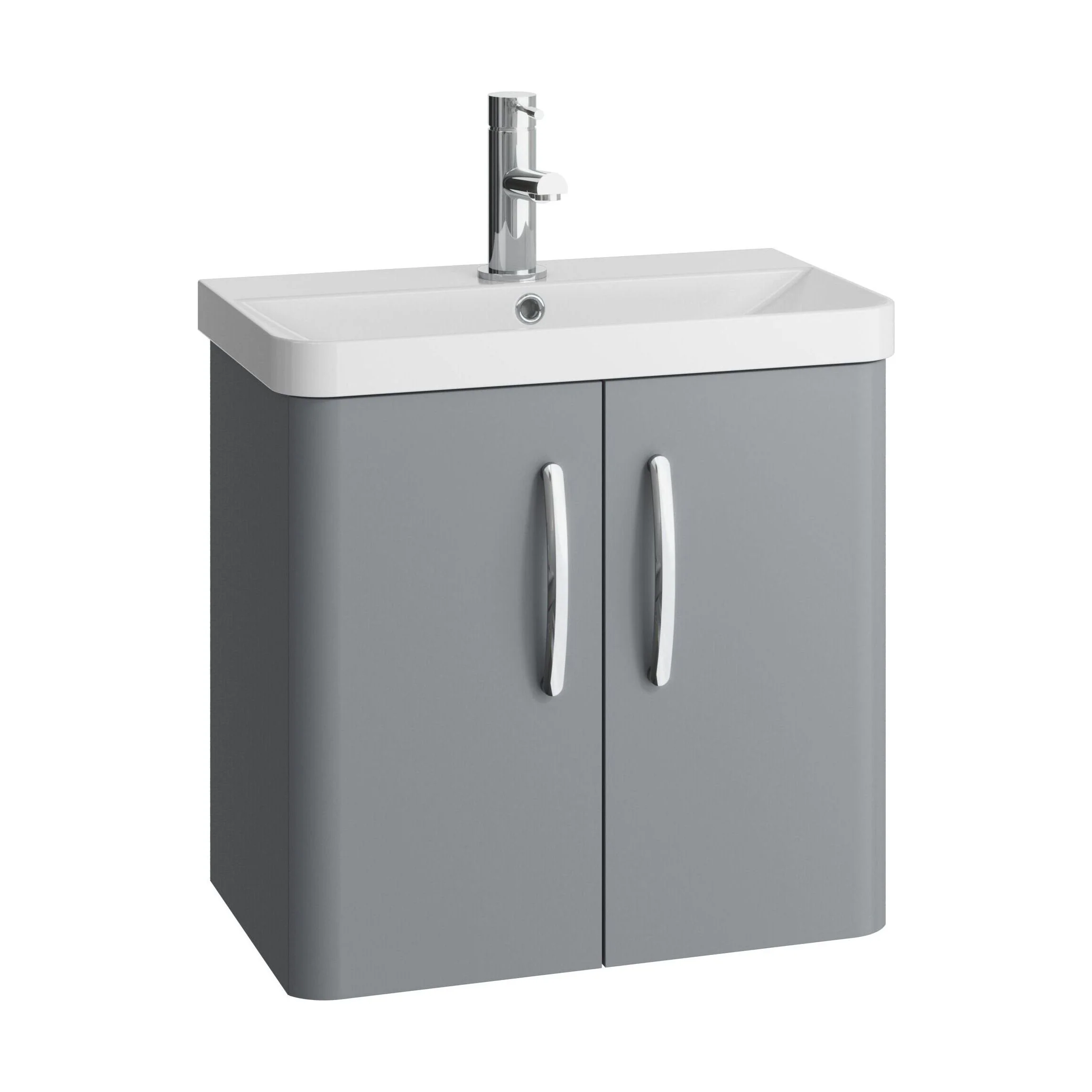 Handsacre Contemporary 2 Door Wall Hung Vanity Unit with Basin, Gloss Grey, 600mm