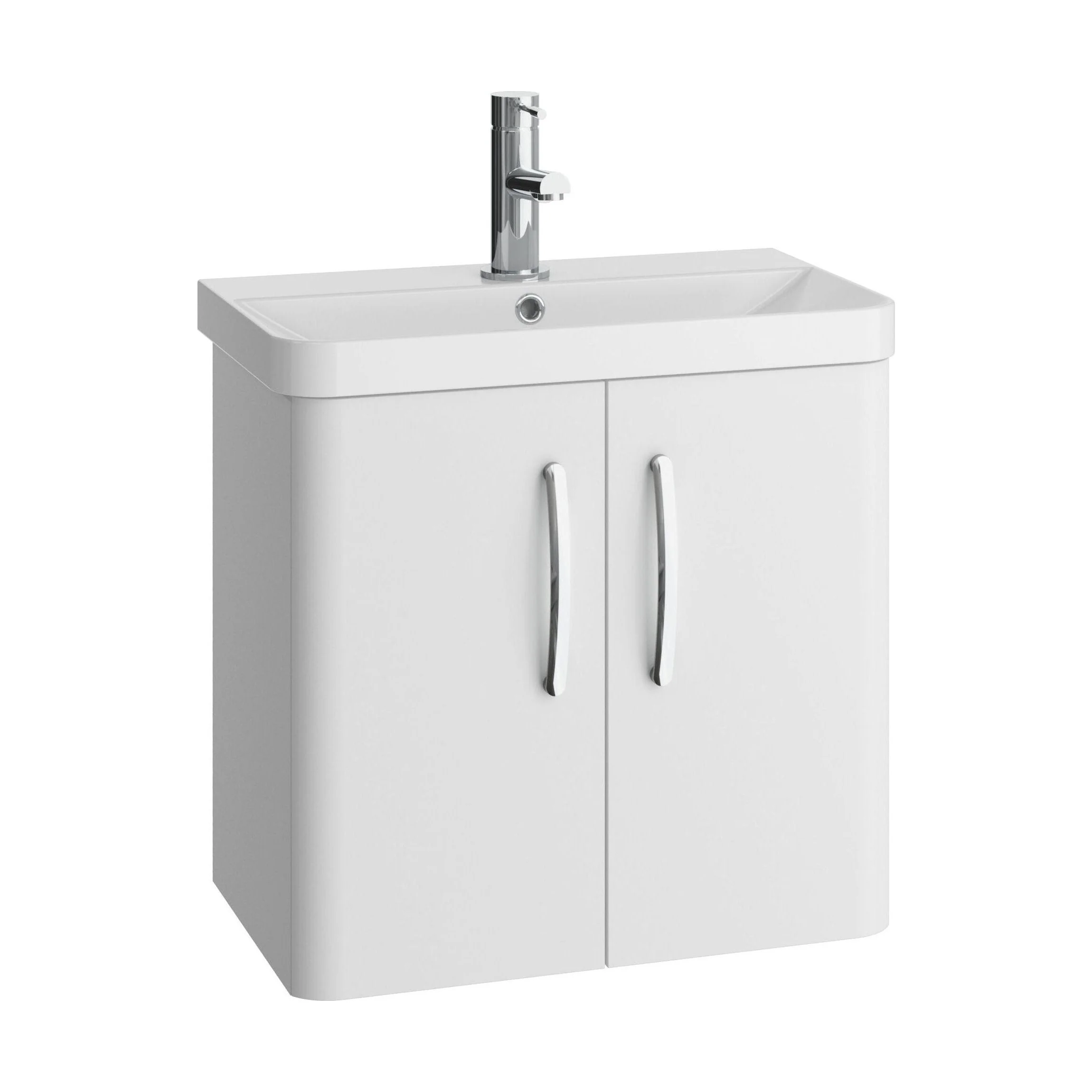 Handsacre Contemporary 2 Door Wall Hung Vanity Unit with Basin, Gloss White, 600mm