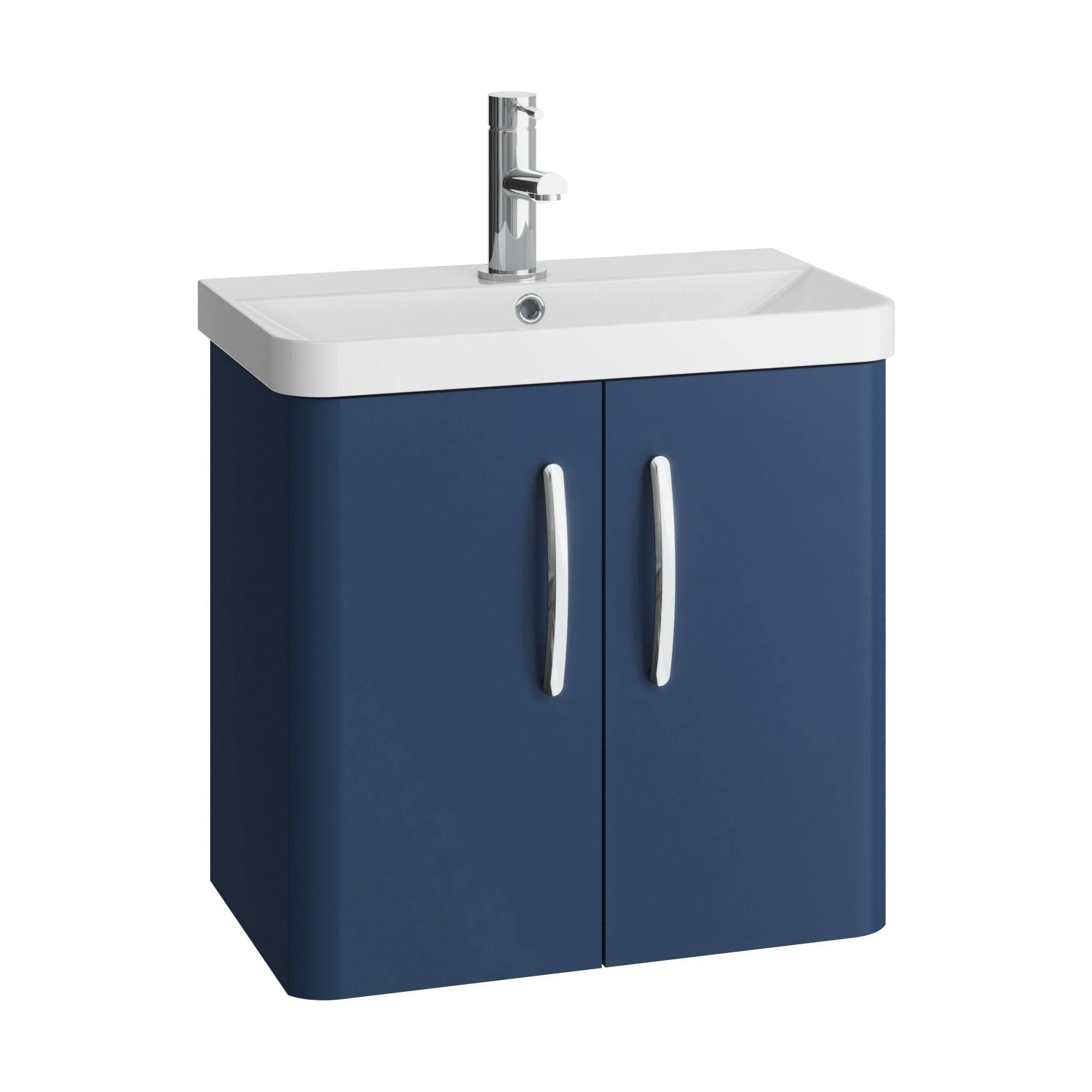 Handsacre Contemporary 2 Door Wall Hung Vanity Unit with Basin, Satin Blue, 600mm