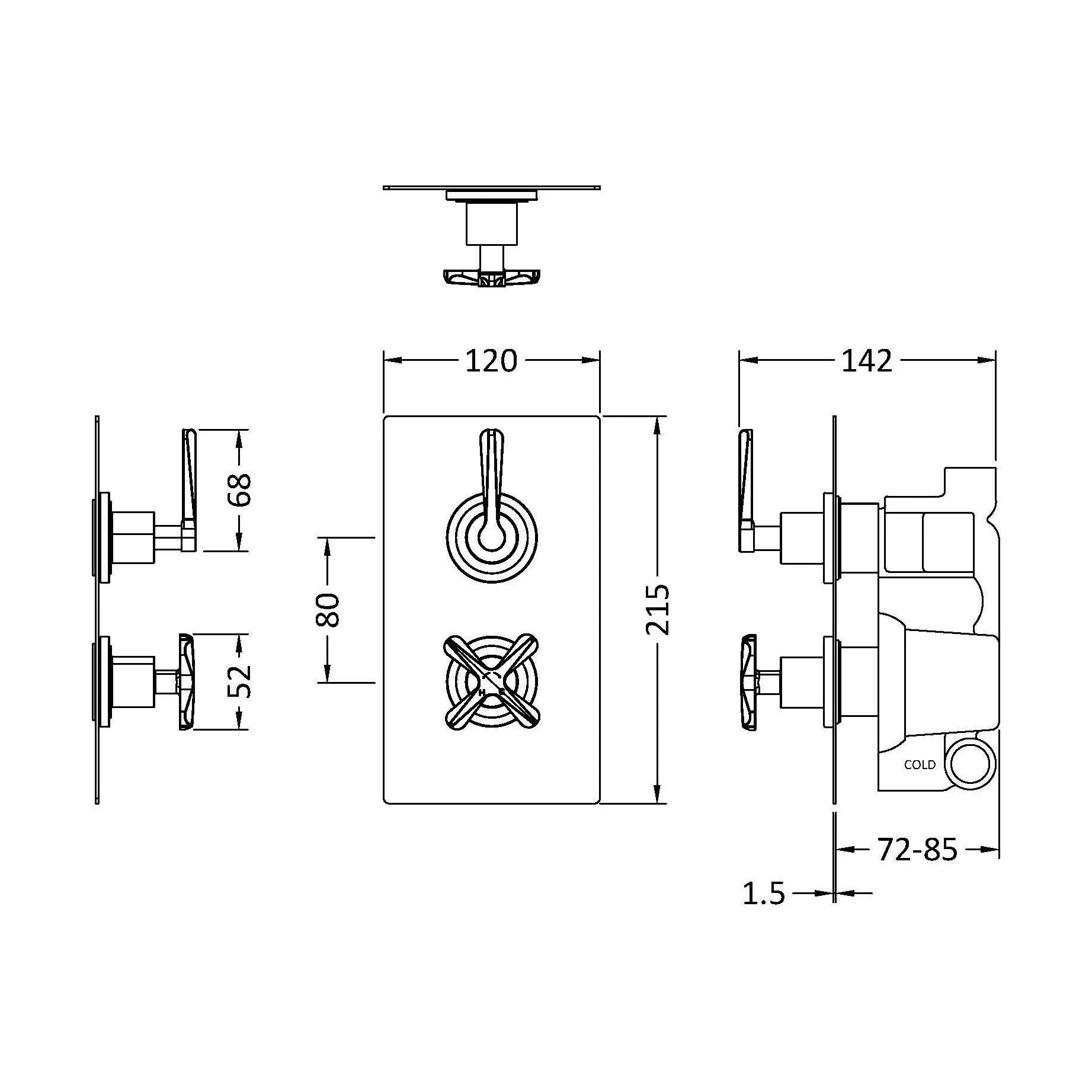 Levedale Twin Concealed Crosshead Thermostatic Shower Valve (1 Outlets) - Image 5