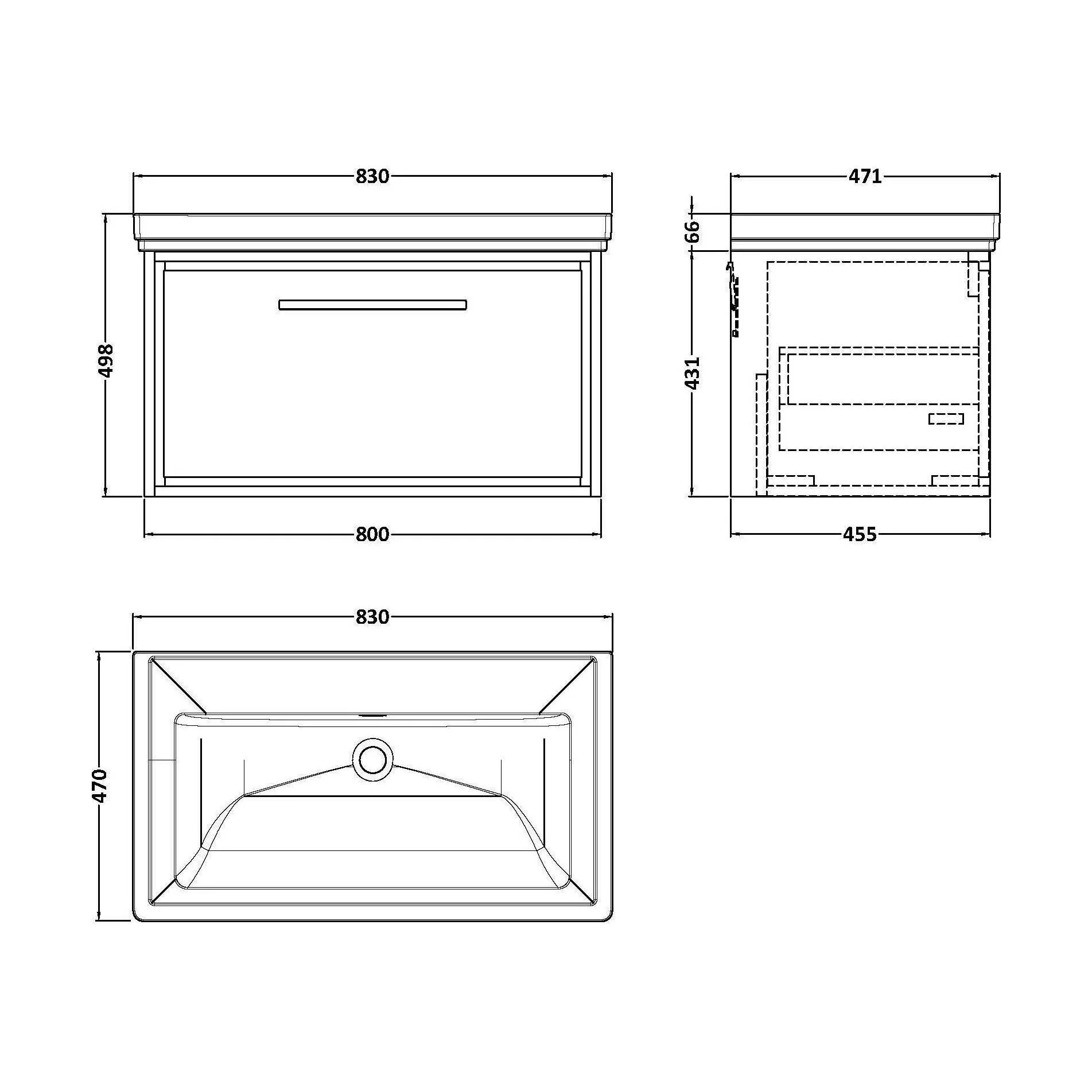 Longnor 1 Drawer Wall Hung Vanity Unit with 0 Tap Hole Traditional Fireclay Basin, Light Oak, 800mm - Image 2