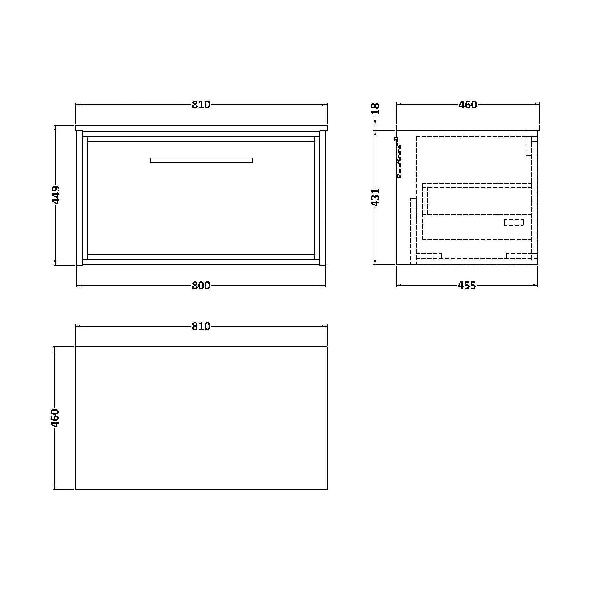 Longnor 1 Drawer Wall Hung Vanity Unit with Carrera Marble Worktop, Woodgrain Graphite Grey, 800mm - Image 2