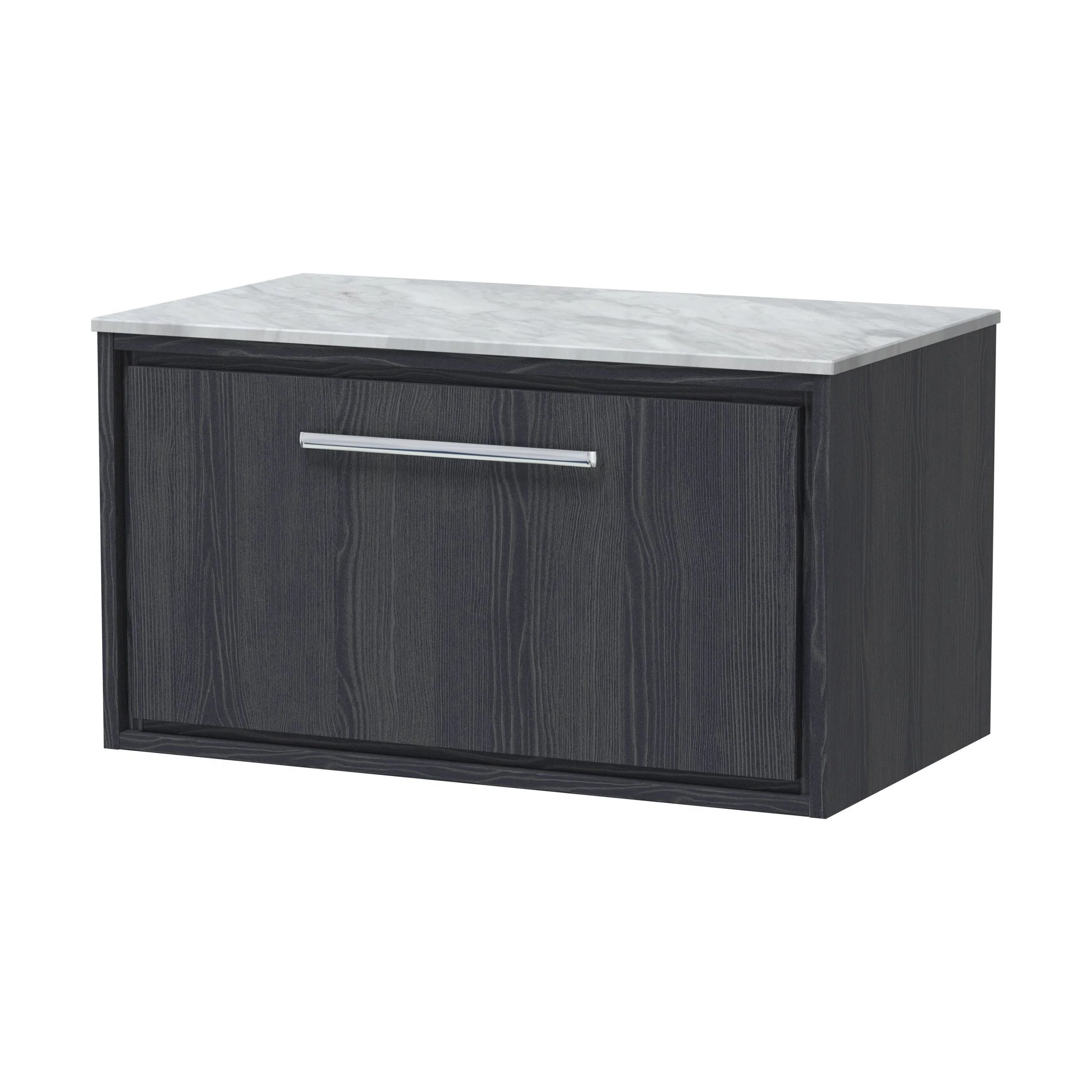 Longnor 1 Drawer Wall Hung Vanity Unit with Grey Marble Worktop, Woodgrain Graphite Grey, 800mm