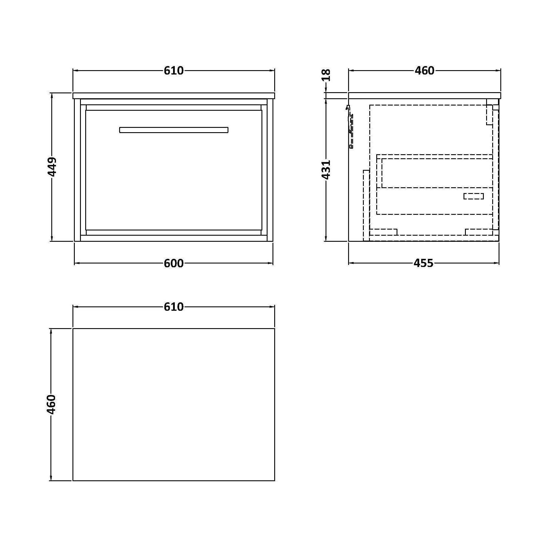 Longnor 1 Drawer Wall Hung Vanity Unit with White Marble Worktop, Light Oak, 600mm - Image 2