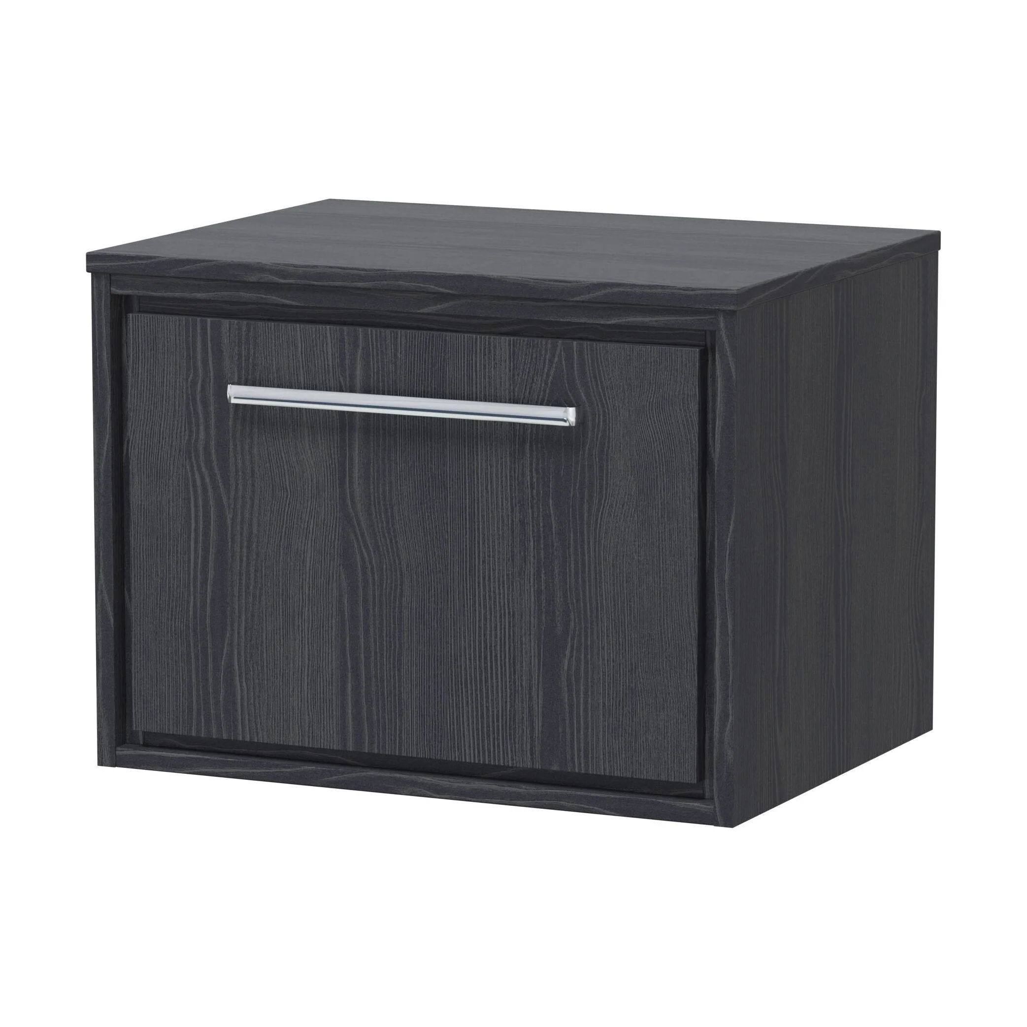 Longnor 1 Drawer Wall Hung Vanity Unit with Worktop, Woodgrain Graphite Grey, 600mm
