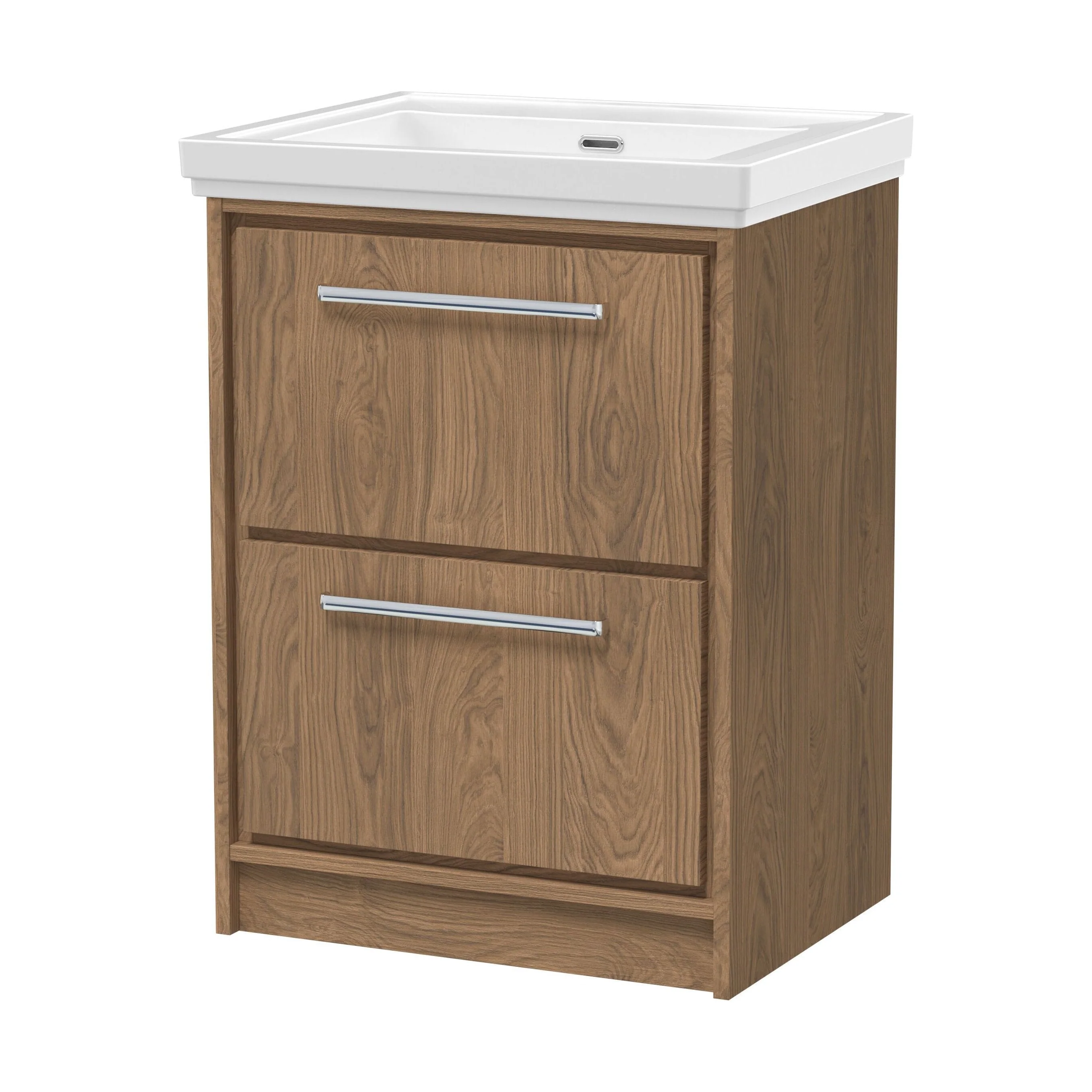 Longnor 2 Drawer Floor Standing Vanity Unit with 0 Tap Hole Traditional Fireclay Basin, Antique Oak, 600mm